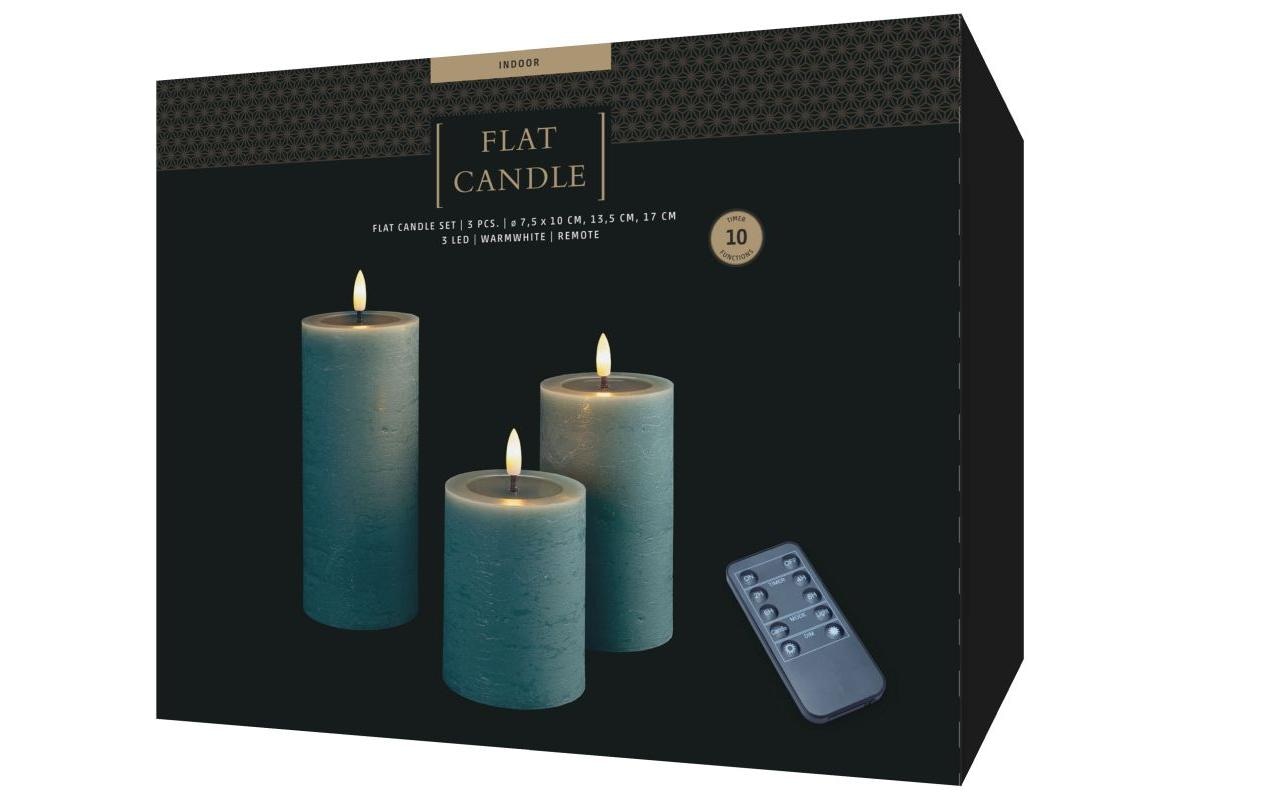 STT Bougie LED »Flat Candle Set Wachs, Grün, 10 / 13.5 / 17 cm«