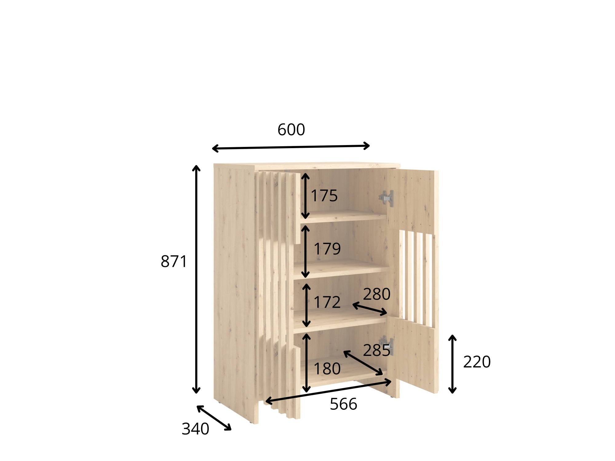 Home affaire Armoire multi-usages »MURET, Schuhschrank, Weinregal, 4 Fächer und 2 Türen, Lamellenfronten« Masse B/T/H: 60/35,4/87 cm,  Schuhkommode mit viel Stauraum, Masse B/T/H: 60/35,4/87 cm