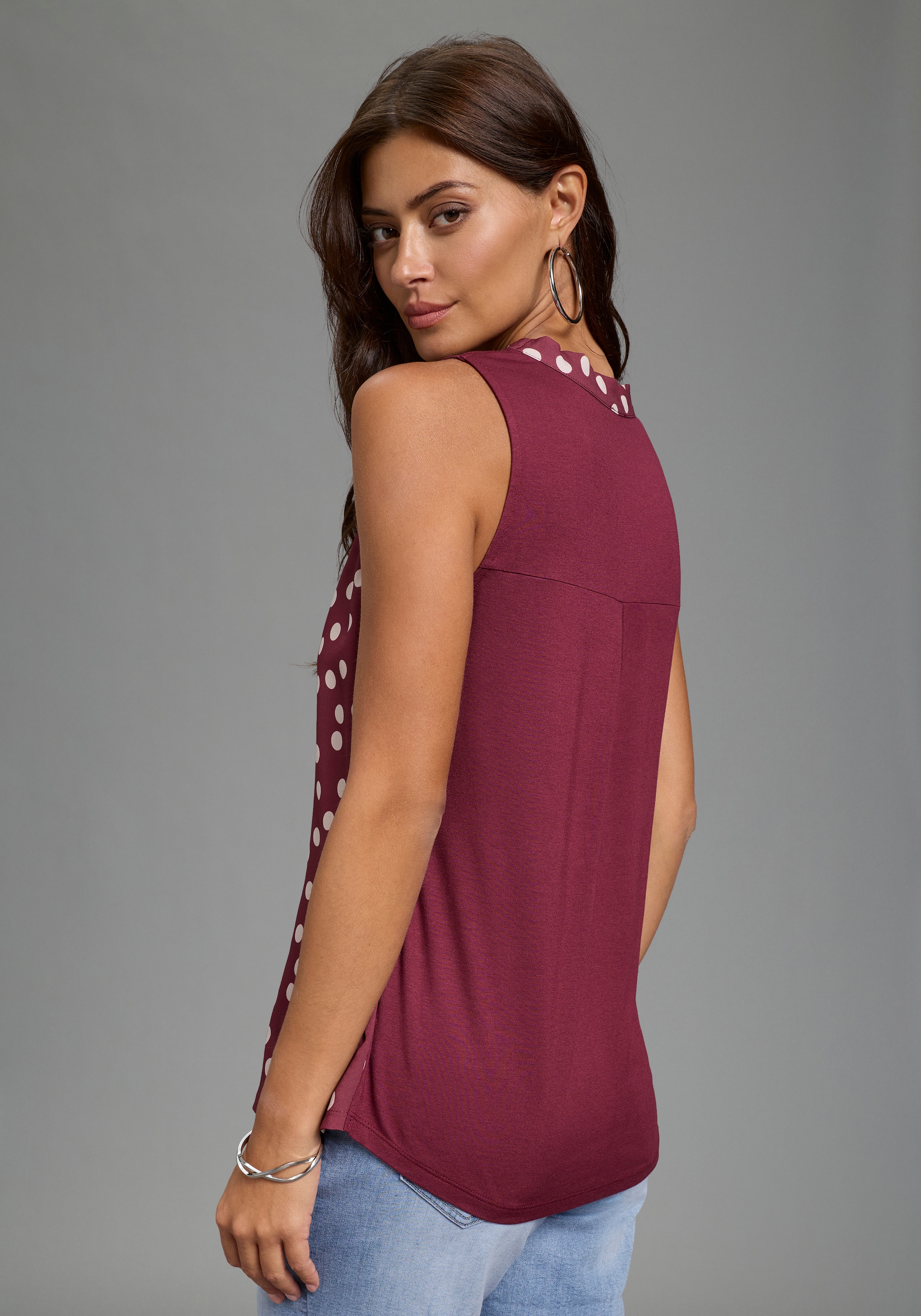 Laura Scott Top chemisier figurnah, ohne Ärmel, aus Jersey- und Crêpe-Qualität, gemustert