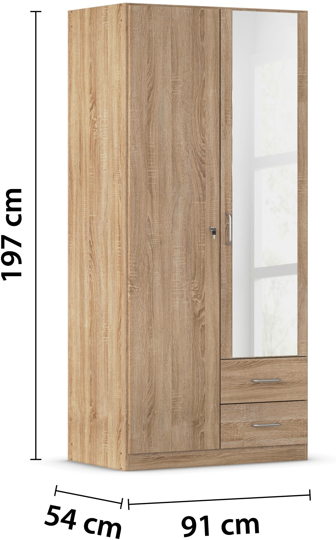 rauch Armoires à vêtements »Schrank Garderobe Garderobenschrank Putzschrank Wäscheschrank BERGHEIM« Largeurs 91/136/181 cm, hauteur 197 cm,  2 tiroirs extérieurs, portes verrouillables avec 2 clés chacune MADE IN GERMANY