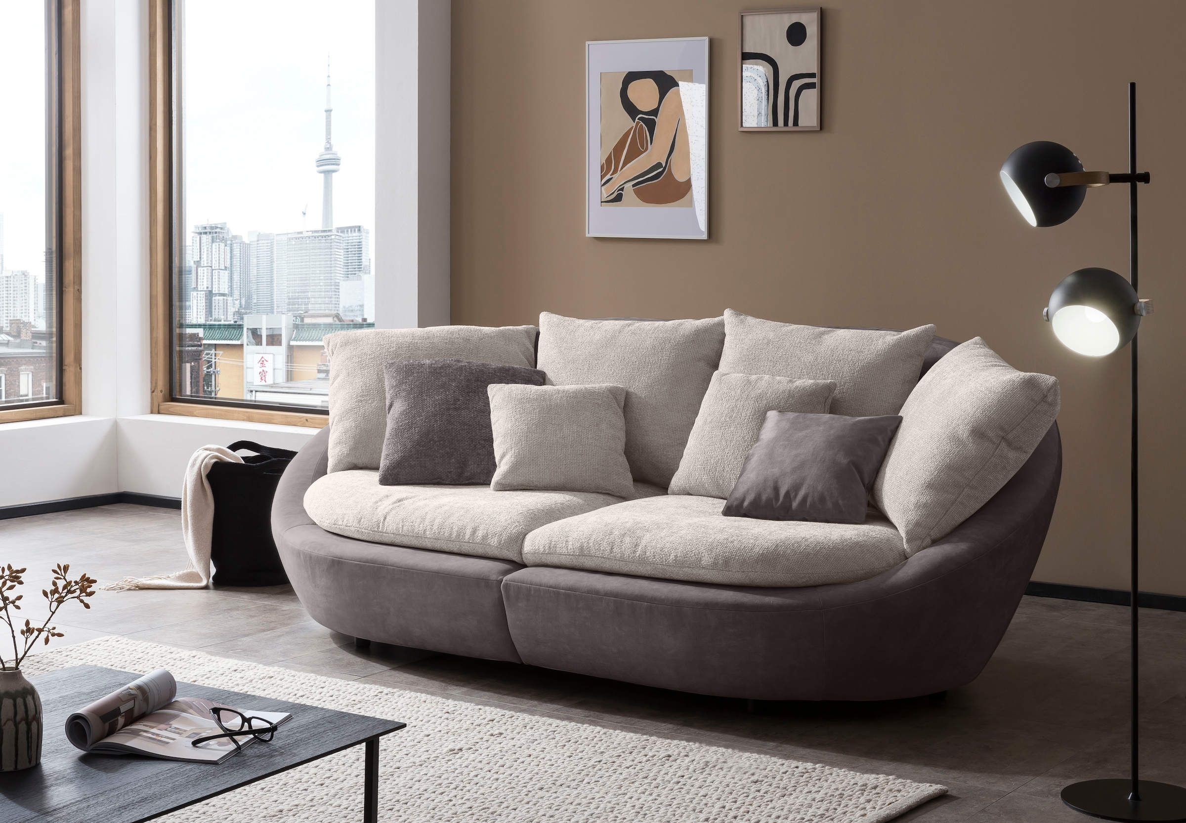 TRENDMANUFAKTUR Canapé Big »Maui, inklusive 4 Rückenkissen und 2 Zierkissen, Designersofa« forme organique, canapé libre dans la pièce, look moderne