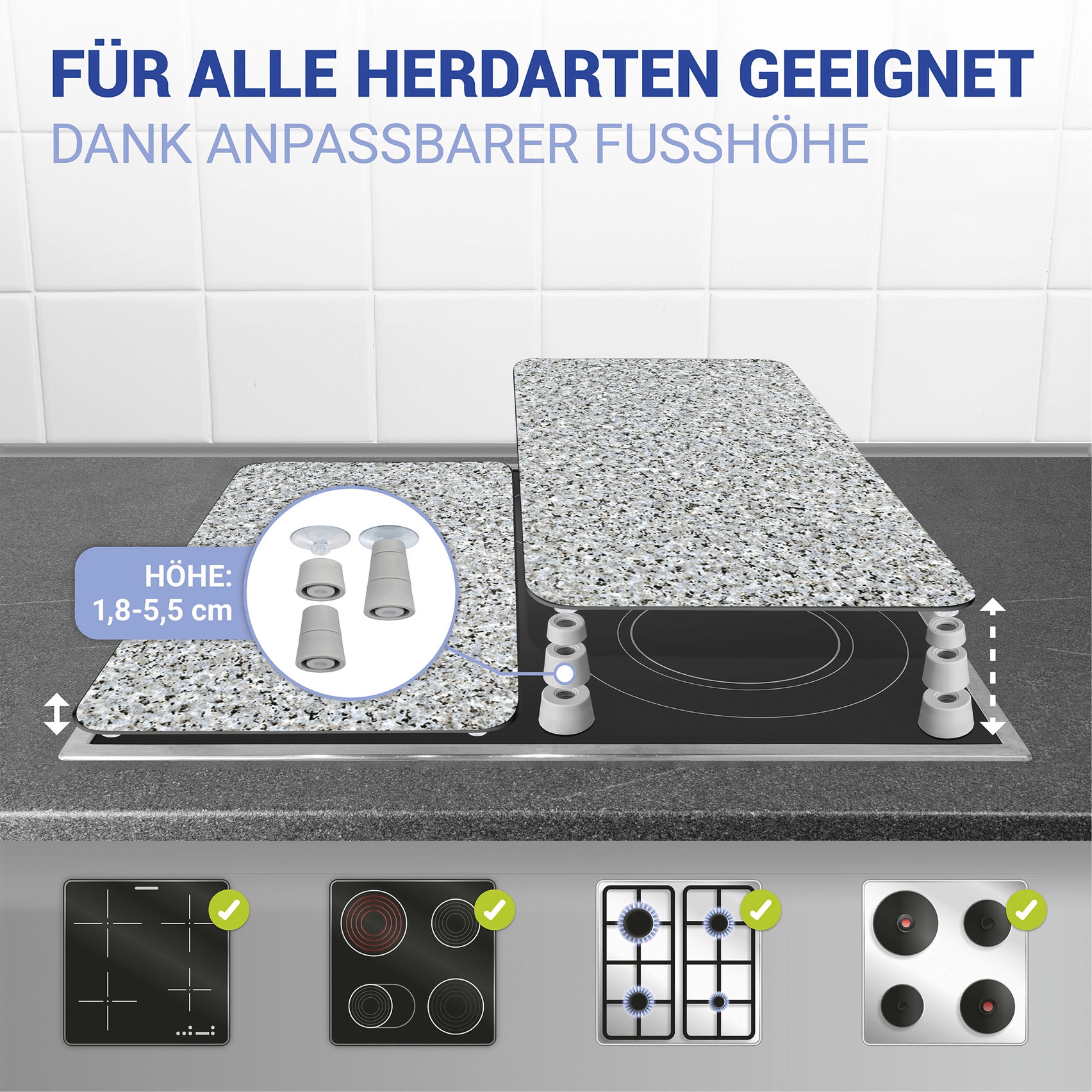 WENKO Herd-Abdeckplatte »Universal Modell Granit« Herdabdeckung für alle Herdarten, kratzfest, mit rutschfesten Füssen