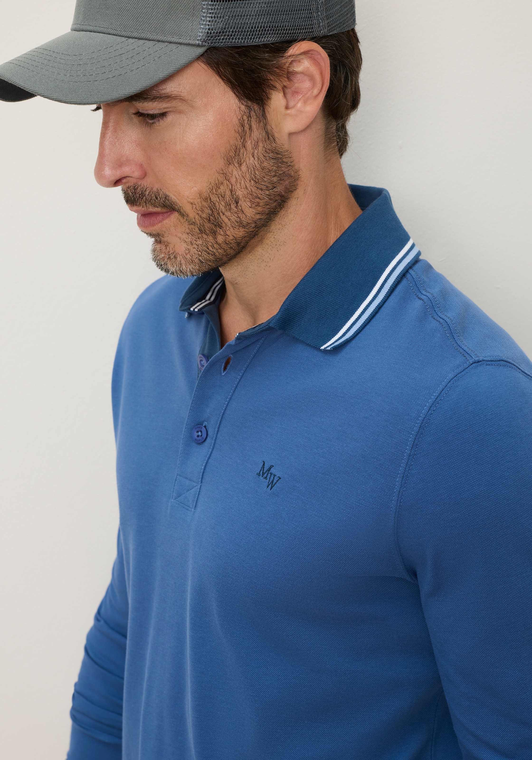 Man's World Polo coupe normale, manches longues, look casual classique