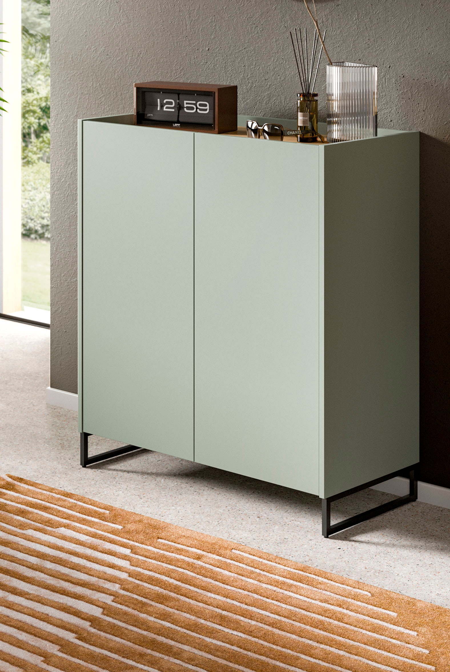 Home affaire Schuhschrank »EVRID, Breite 90cm, 2 Türen, 5 Einlegeböden, inkl. Metall-Kufenfüsse« individuell mit anderen Artikel der Serie EVRID erweiterbar, 1 Stk. tlg. Schuhkommode, Kommode, Sideboard, Garderobenschrank, Flurkommode