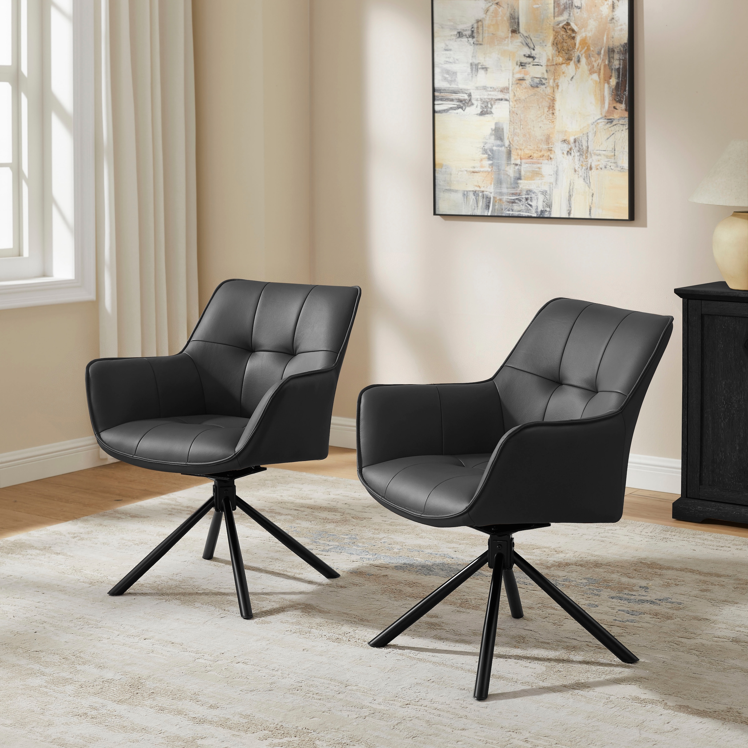 GOODproduct Drehstuhl »Lika« (Set) 2 Stk.echtes Leder, 360° Drehfunktion, Steppnähte, Metallgestell