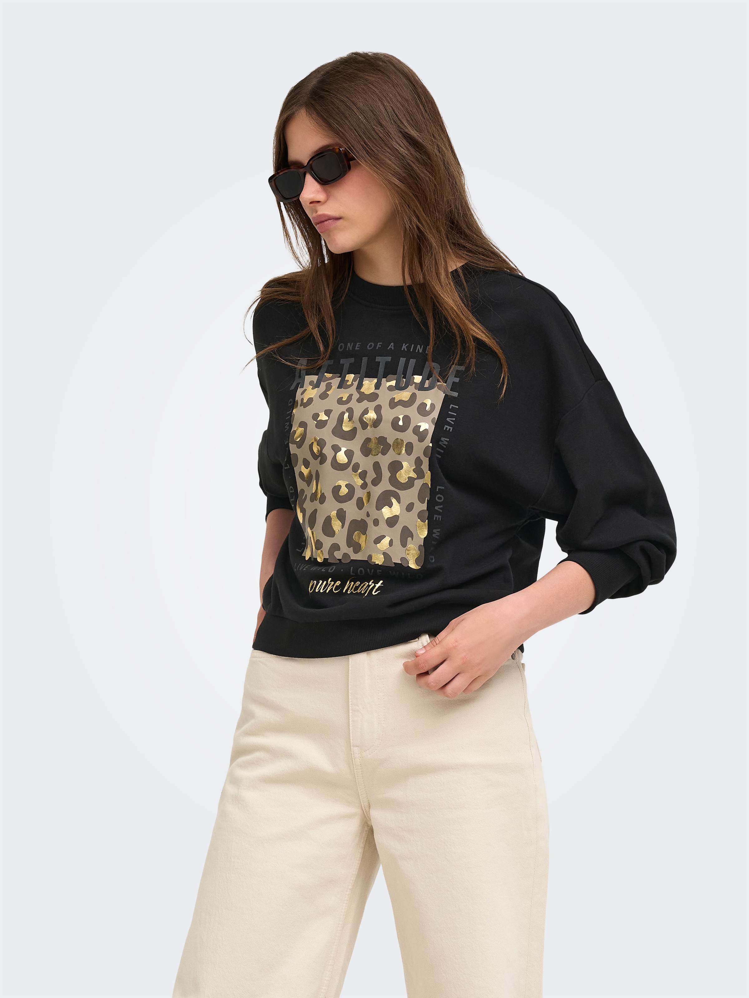 ONLY Sweat-shirt »ONLBROOKY L/S PRINT UB CS SWT«, mélange coton, coupe régulière
