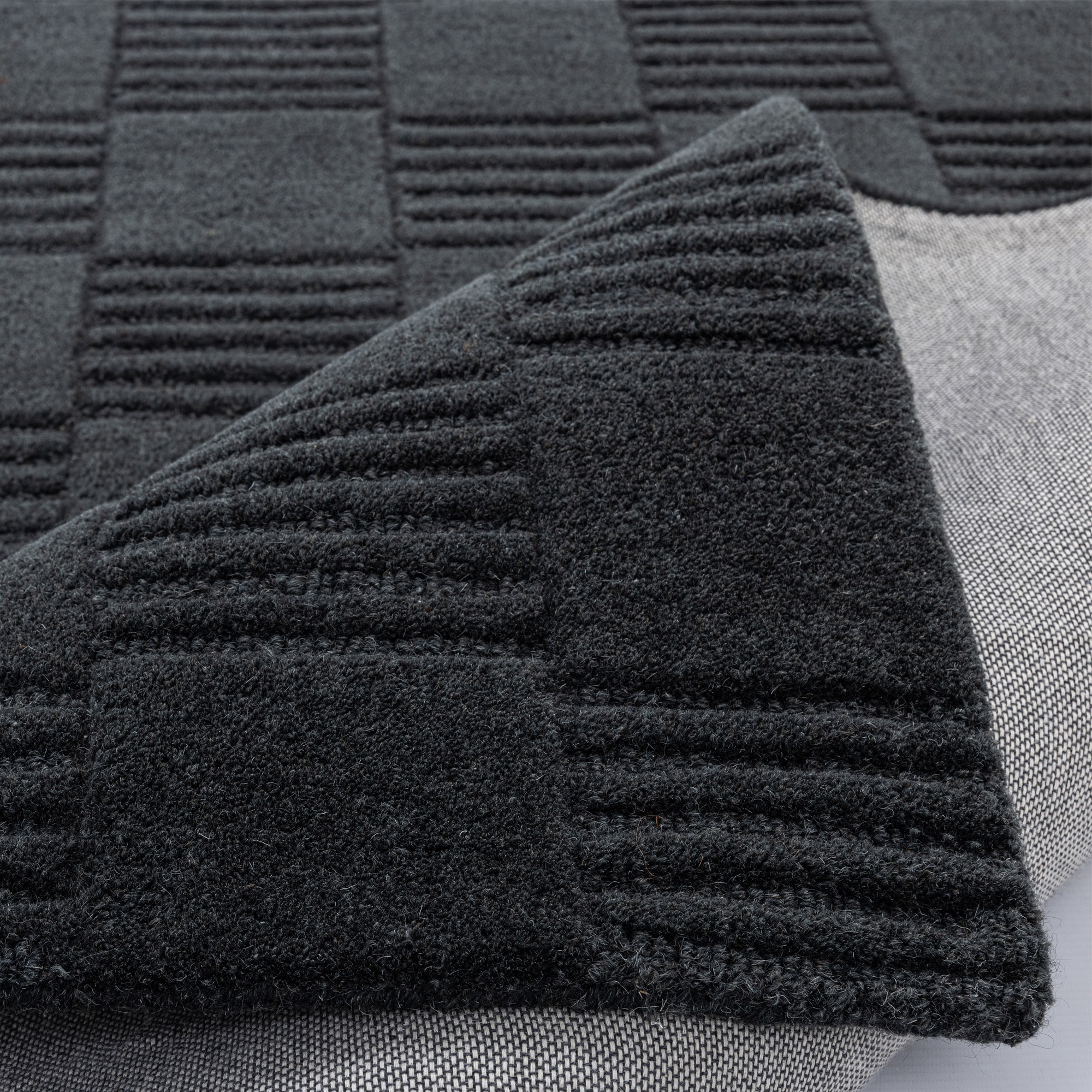 my home Tapis en laine »Motala, Handgefertigt, Wolle, Hoch-Tief-Effekt,« Rectangulaire 14 mm Höhe einfarbig, 3D-Design, Wohnzimmer, Schlafzimmer, Esszimmer