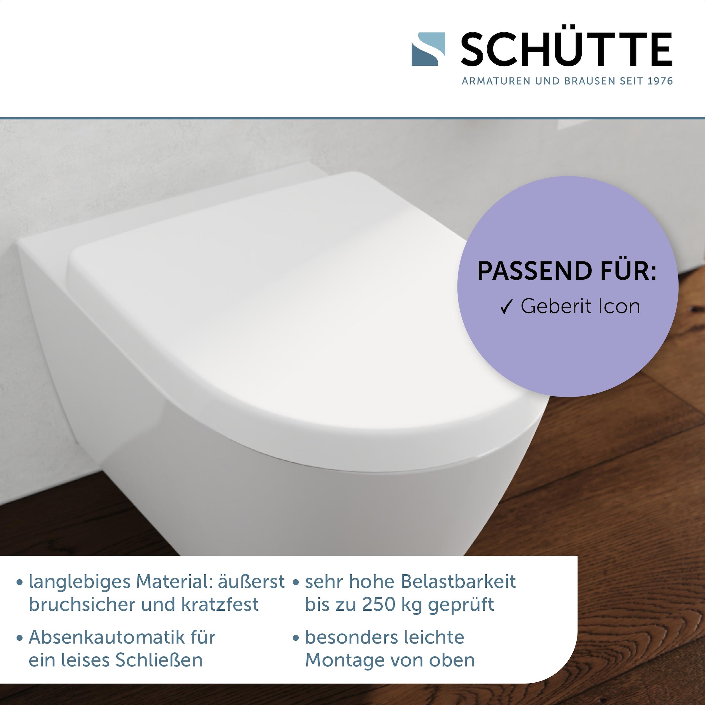 Schütte WC-Sitz »Duroplast, WHITE D-Form PRO 7« WC-Sitz, Befestigungsmaterial, Montageanleitung,  mit Absenkautomatik und Schnellverschluss