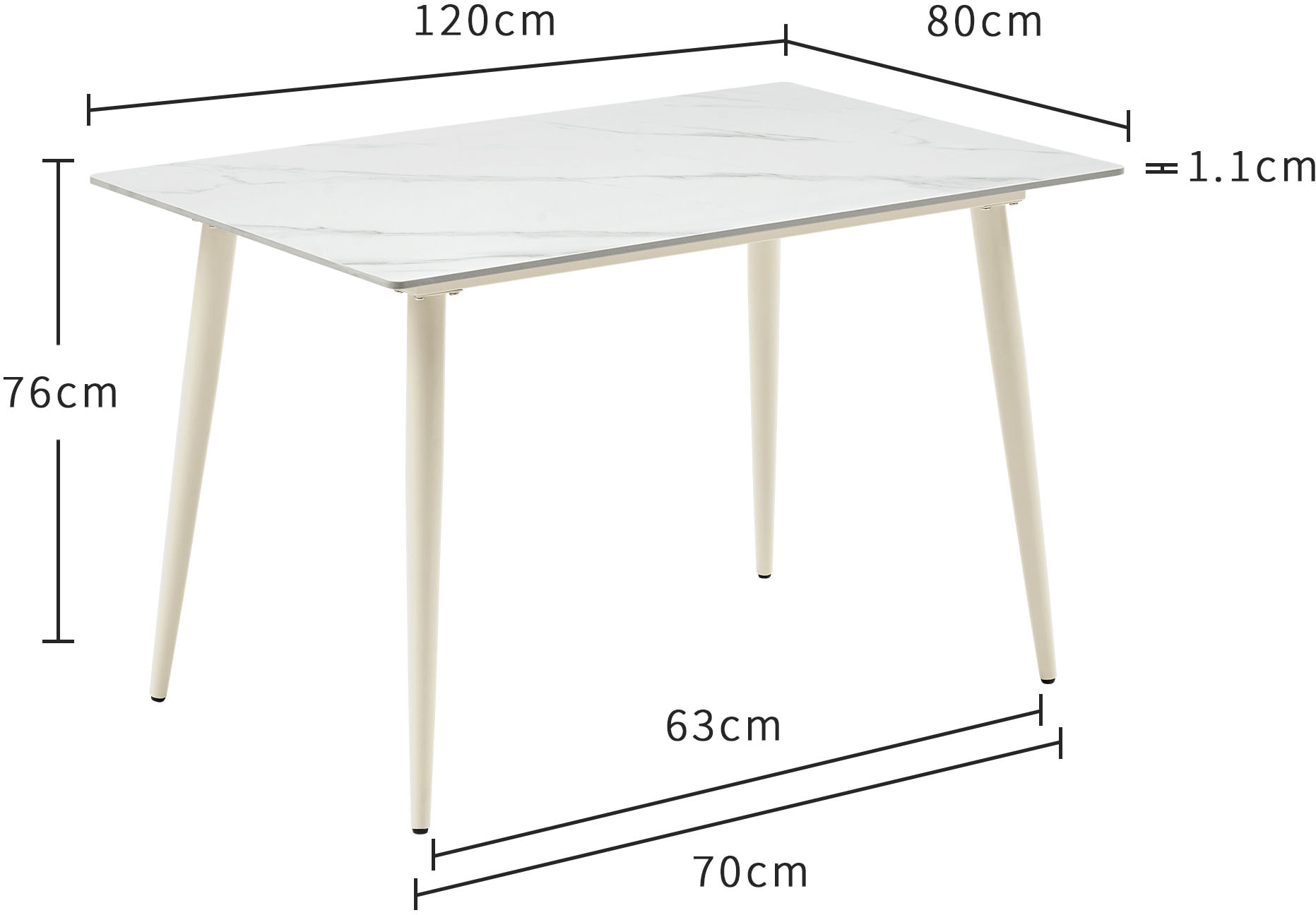 GOODproduct Ensemble de salle à manger »Kryce« Set, 120 cm Esstisch + 2 Stühle + Bank, 4 cuis tlg. Strukturstoff, robustem Metallgestell, Tischplatte aus Sinterstein