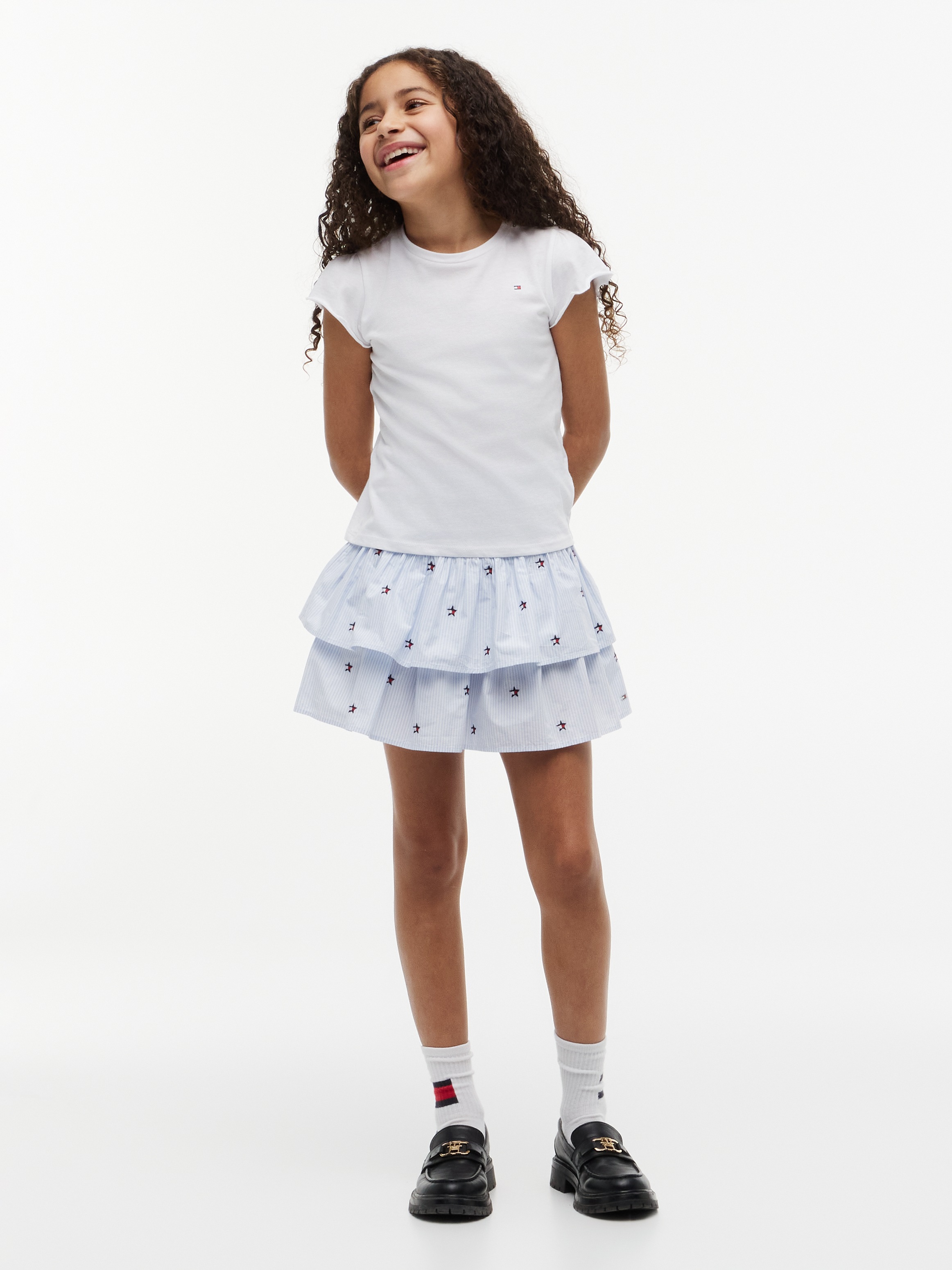 Tommy Hilfiger Jupe étagée »STAR STRIPES SKIRT« enfants jusqu’à 16 ans, bord côte smocké, brodé