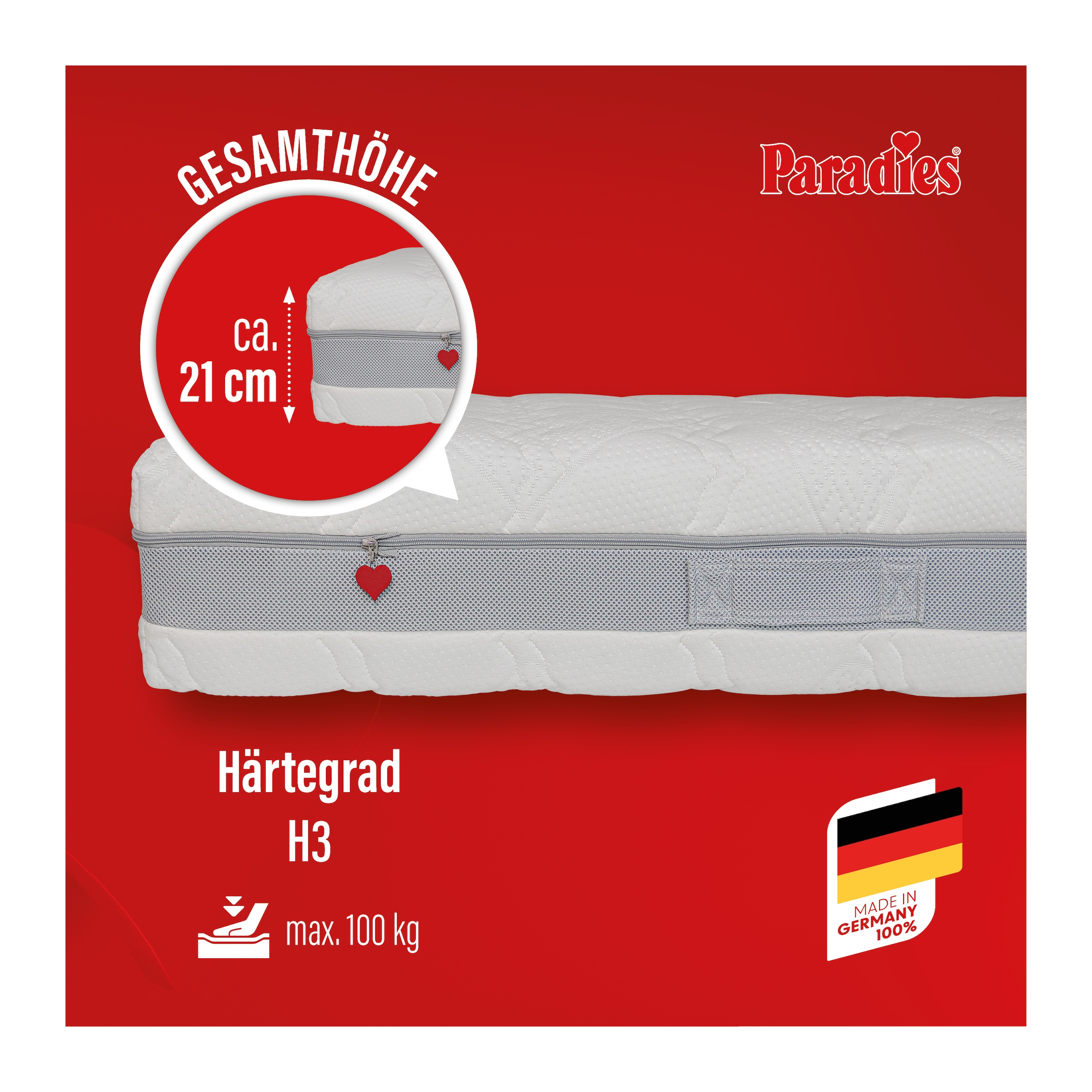 Paradies Matelas en mousse froide »Neuheit: Paradies Prolife Supreme, Testsieger Stiftung Warentest« 22 cm hoch Raumgewicht: 35 kg/m³ 1 cuis tlg. Note GUT (2,2), getestet in 90x200 cm, Härtegrad 3