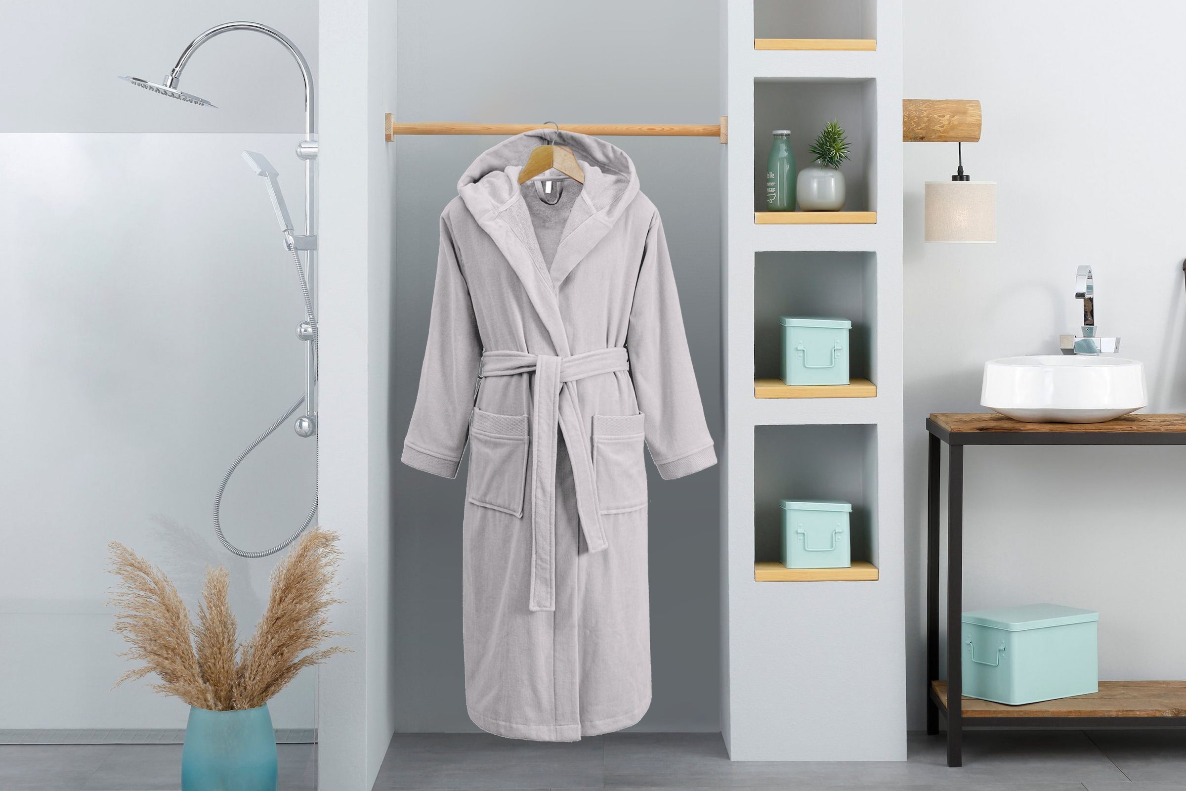 GOODproduct Unisex-Bademantel »Fenya, 330 g/m², Premium, Hotelbademantel, Morgenmantel,  Sauna & Spa« 1 Stk. Reissverschlusstaschen, weich mit GRATIS-Zugabe: 1x Duschtuch 70x140 cm