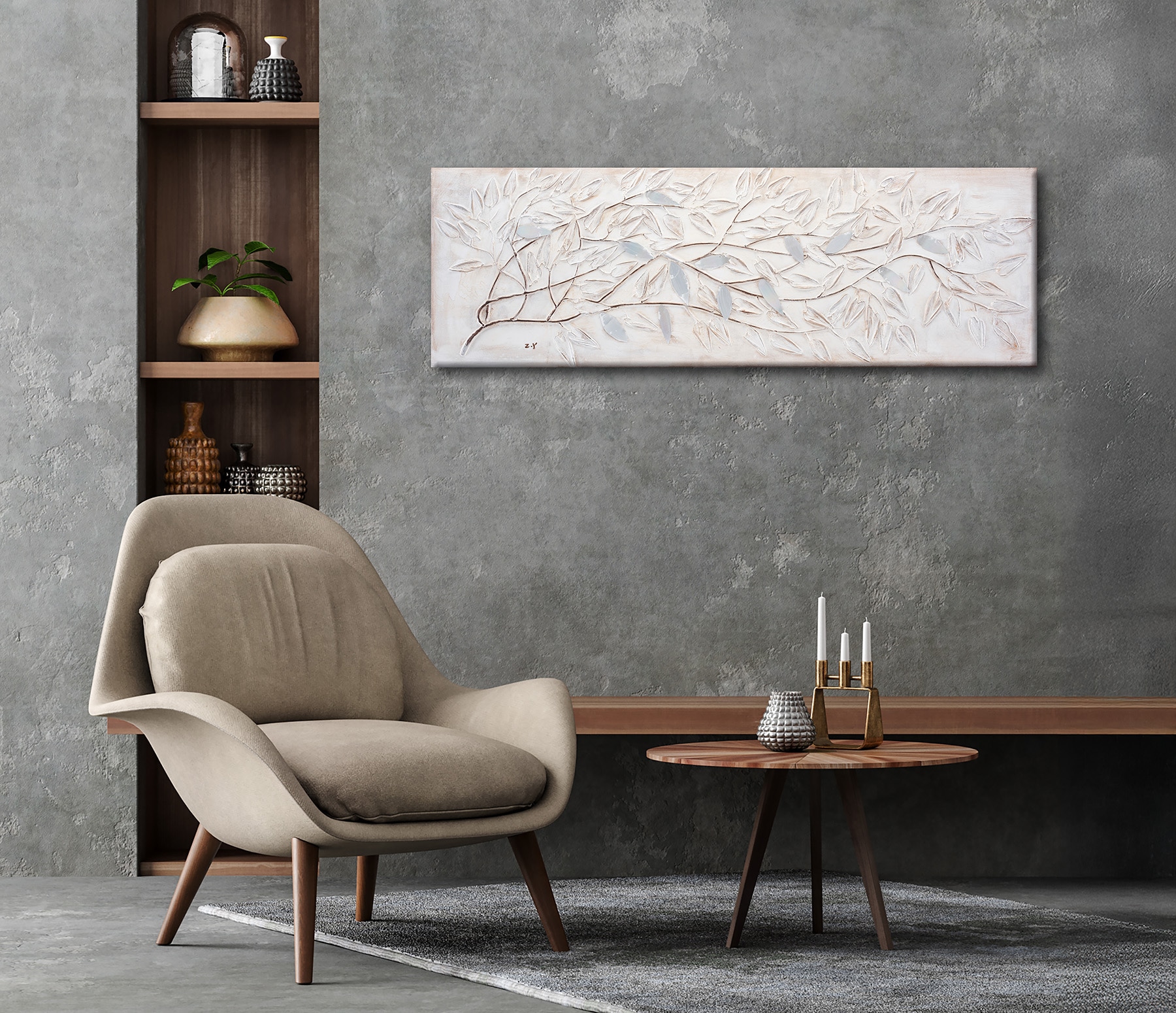 Bönninghoff Peinture à l'huile »handarbeit ZWEIGE 40x120 cm – Wandbild Kunst Deko modern« Forêt 1 cuis tlg. fabriqué à la main, chaque image est unique