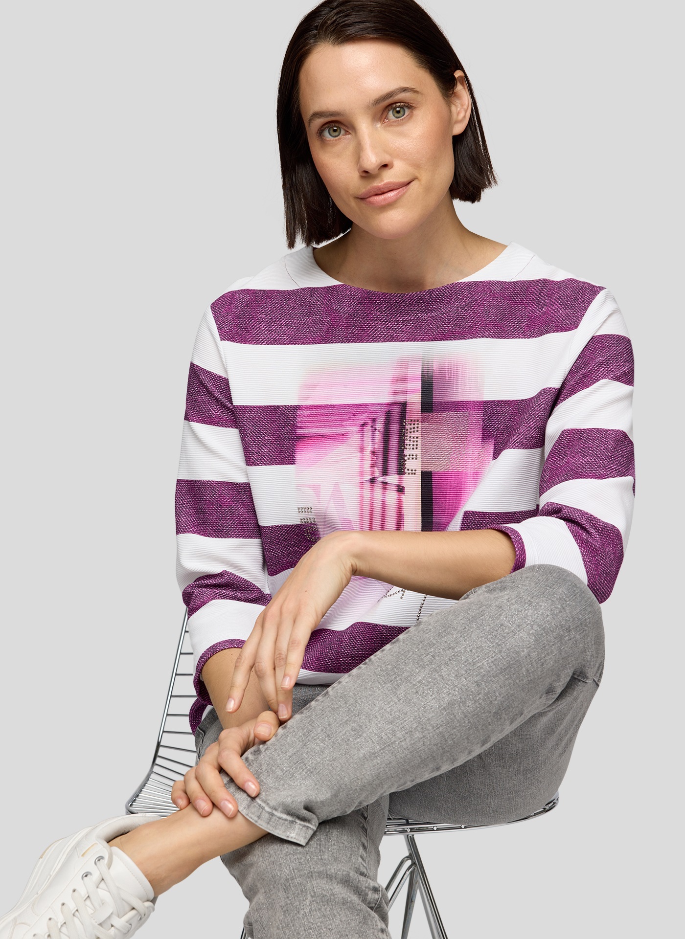 Rabe 3/4-Arm-Shirt im Streifen-Design und mit Print