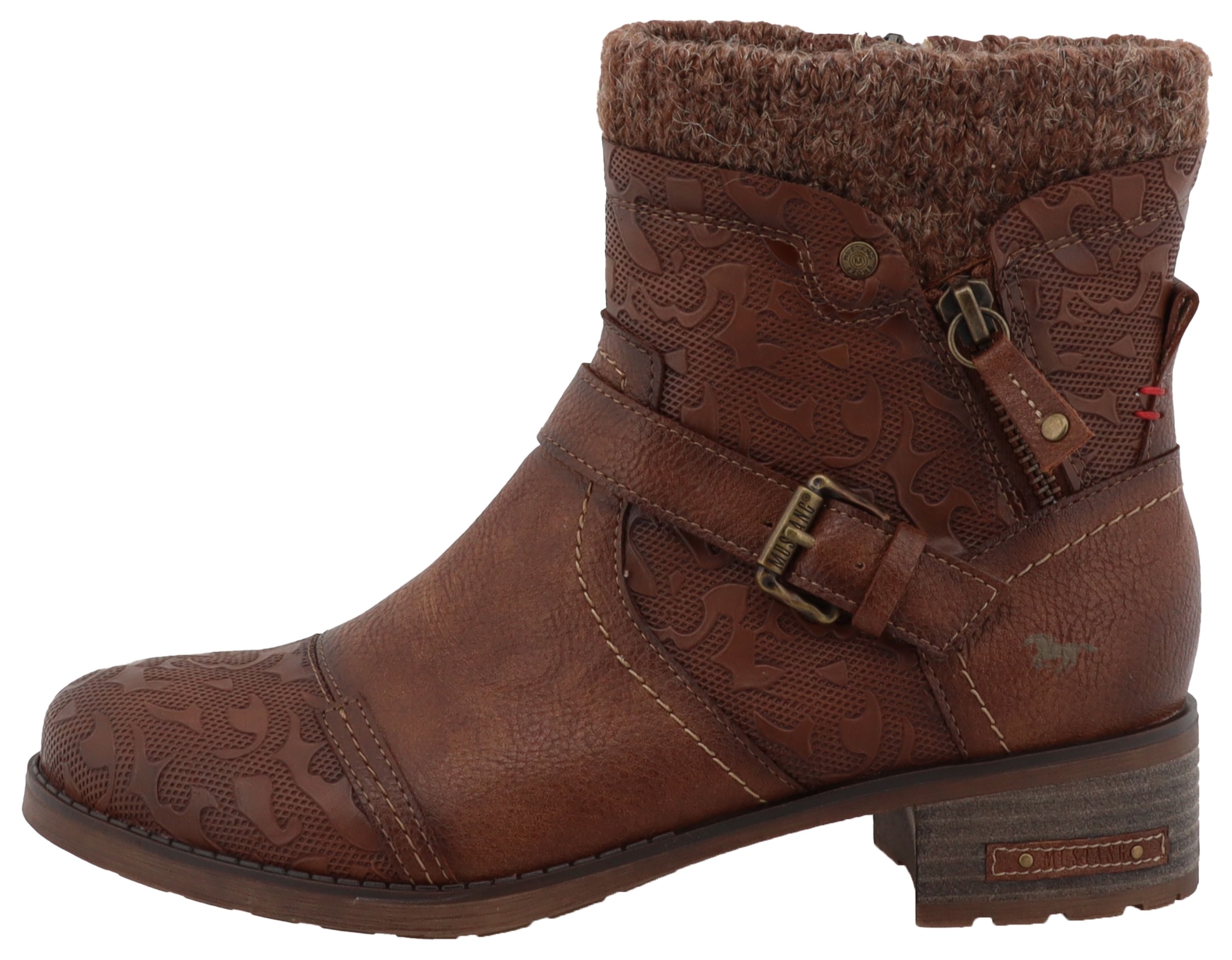 Mustang Shoes Bottes d'hiver »Fabienne«  bottes biker avec talon bloc et lanières décoratives
