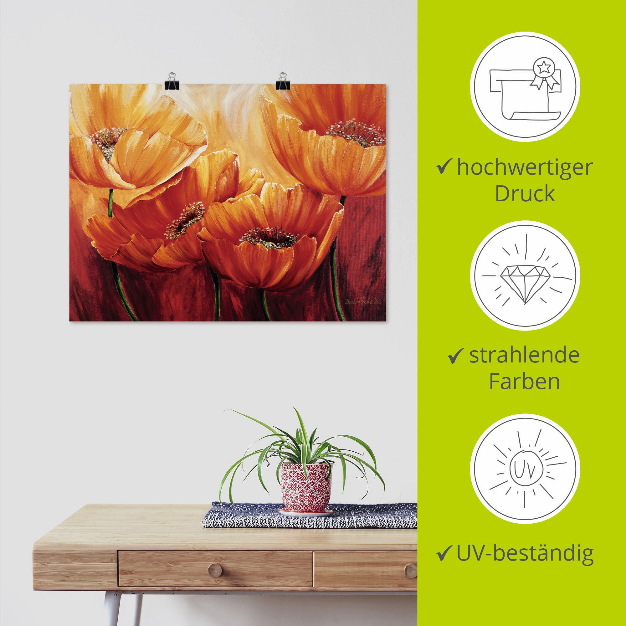 Artland Wandbild »Vier Mohnblumen« Blumen 1 Stk. tlg. als Leinwandbild, Poster in verschied. Grössen