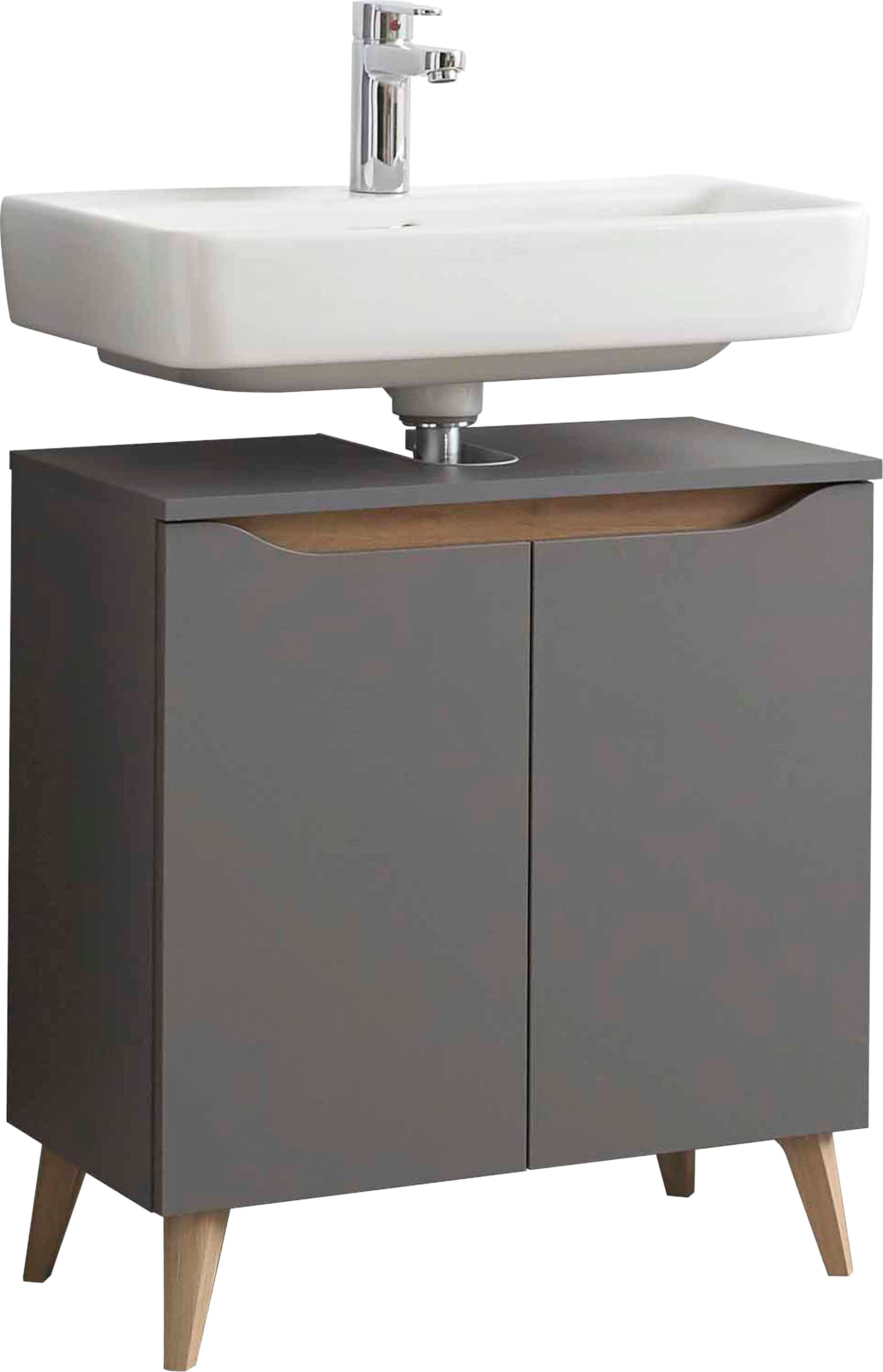 Saphir Waschbeckenunterschrank »Quickset Unterbeckenschrank, 60 cm breit, 2 Türen« Waschbeckenschrank mit Siphonausschnitt, ohne Waschbecken, grifflos