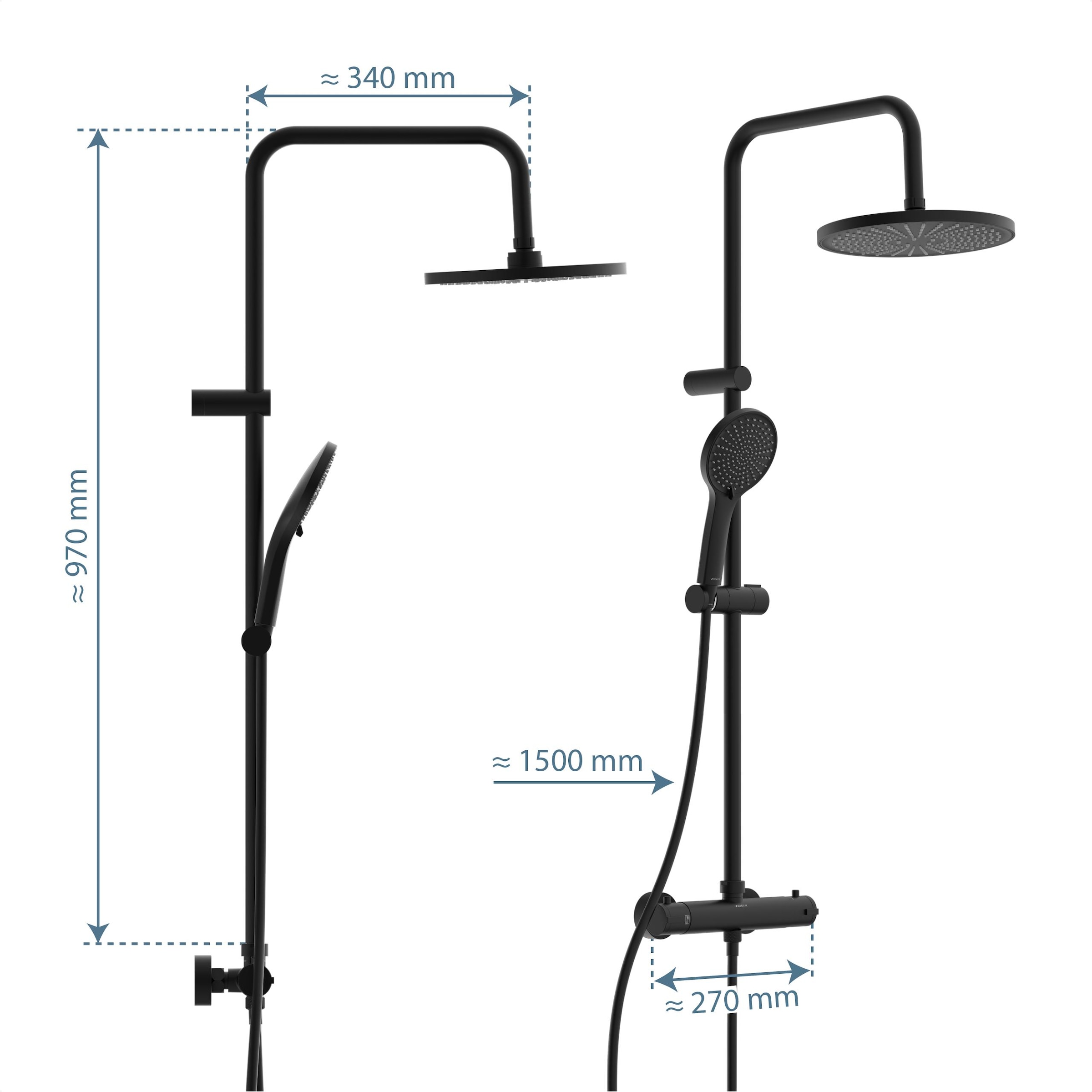 Schütte Duschbrause »TRENTO« Set,  mit Thermostatarmatur, 3-fach verstellbar, Antikalk-Noppen
