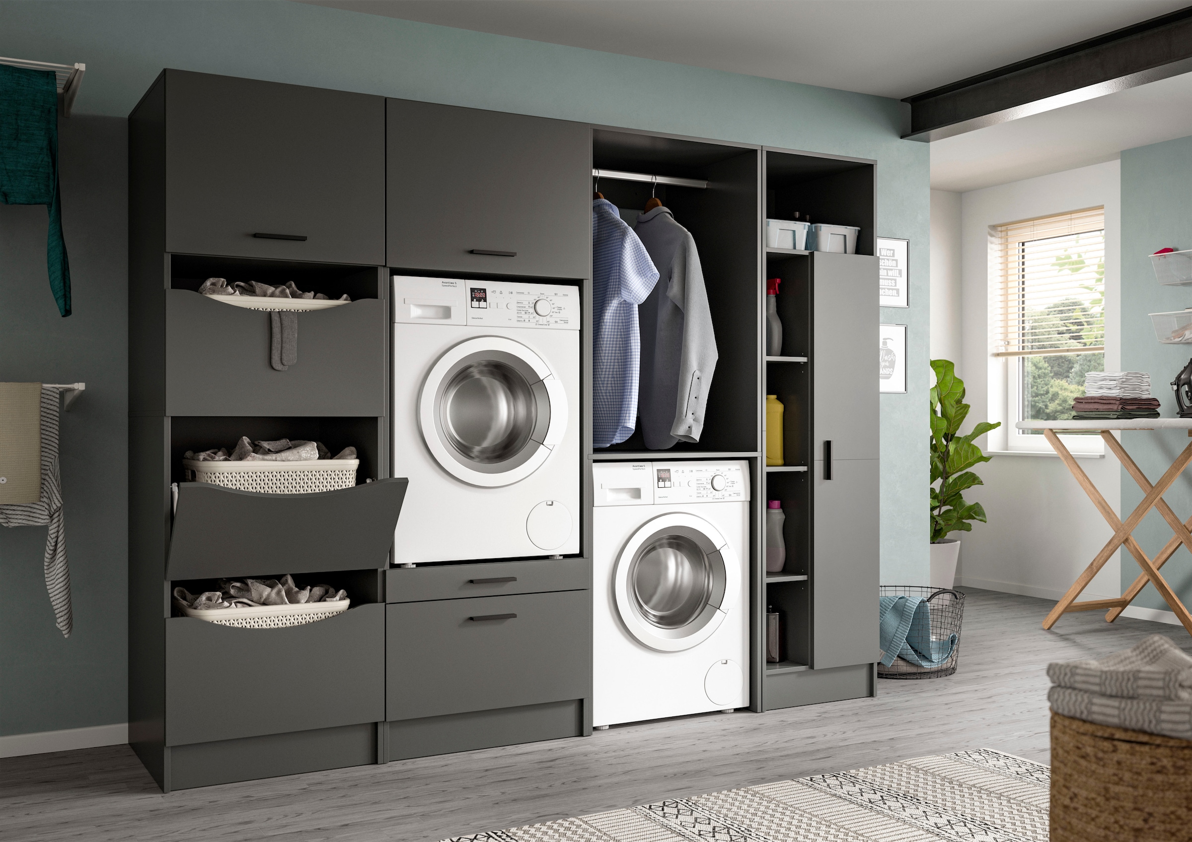 welltime Armoire multi-usages »FALAS, TOPSELLER!, Höhe 195cm, 1 Tür, 1 Kleiderstange, 5 offene Fächer« in verschiedenen Farben erhältlich, 1 cuis tlg. Universalschrank, Wäscheschrank, Badezimmer, Hauswirtschaftsschrank