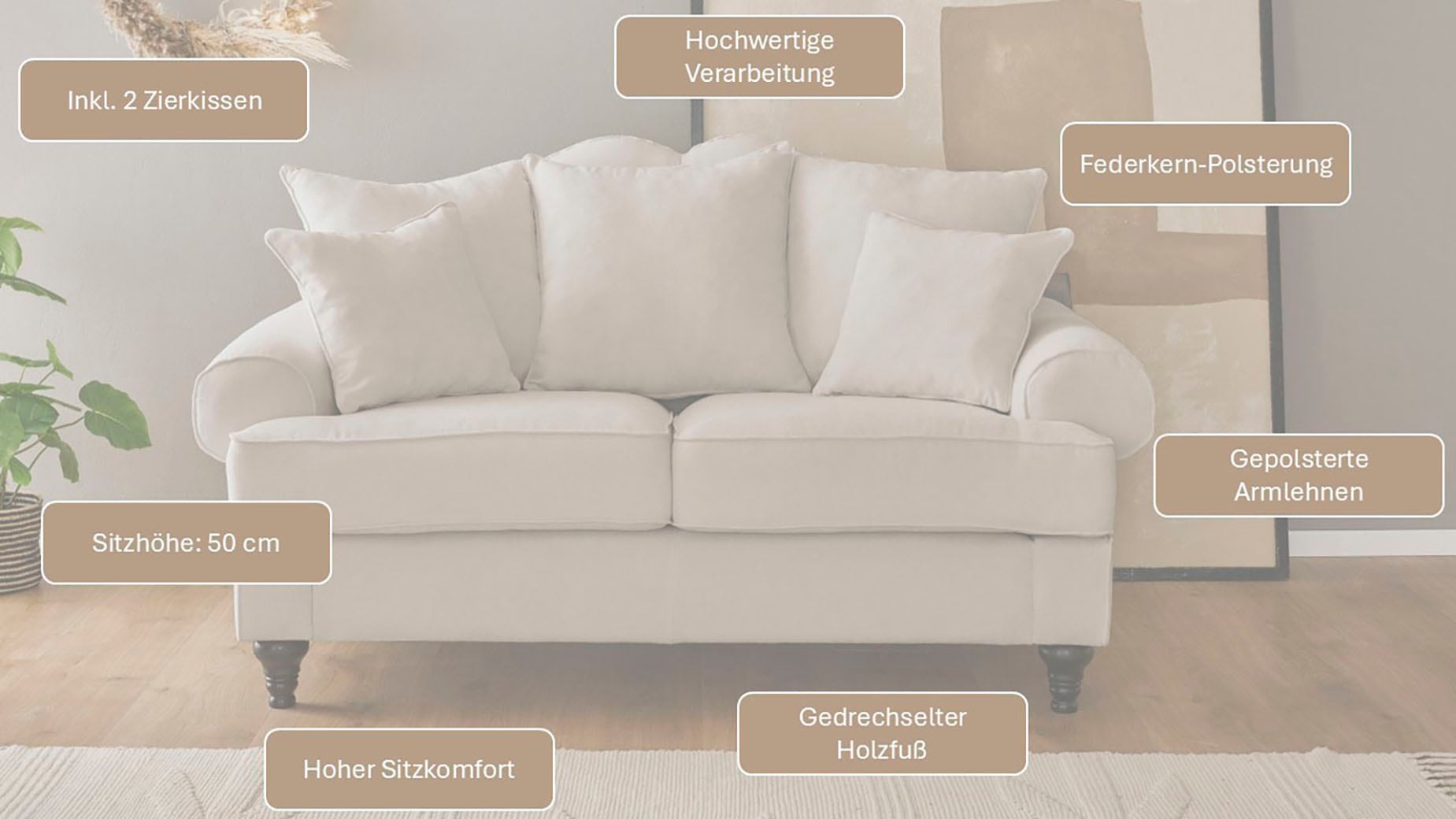 GOODproduct 2-places »Westminster, Sofa im Landhausstil, Couch mit Zierkissen« rembourrage à ressorts, pied tourné, revêtement microfibre de haute qualité