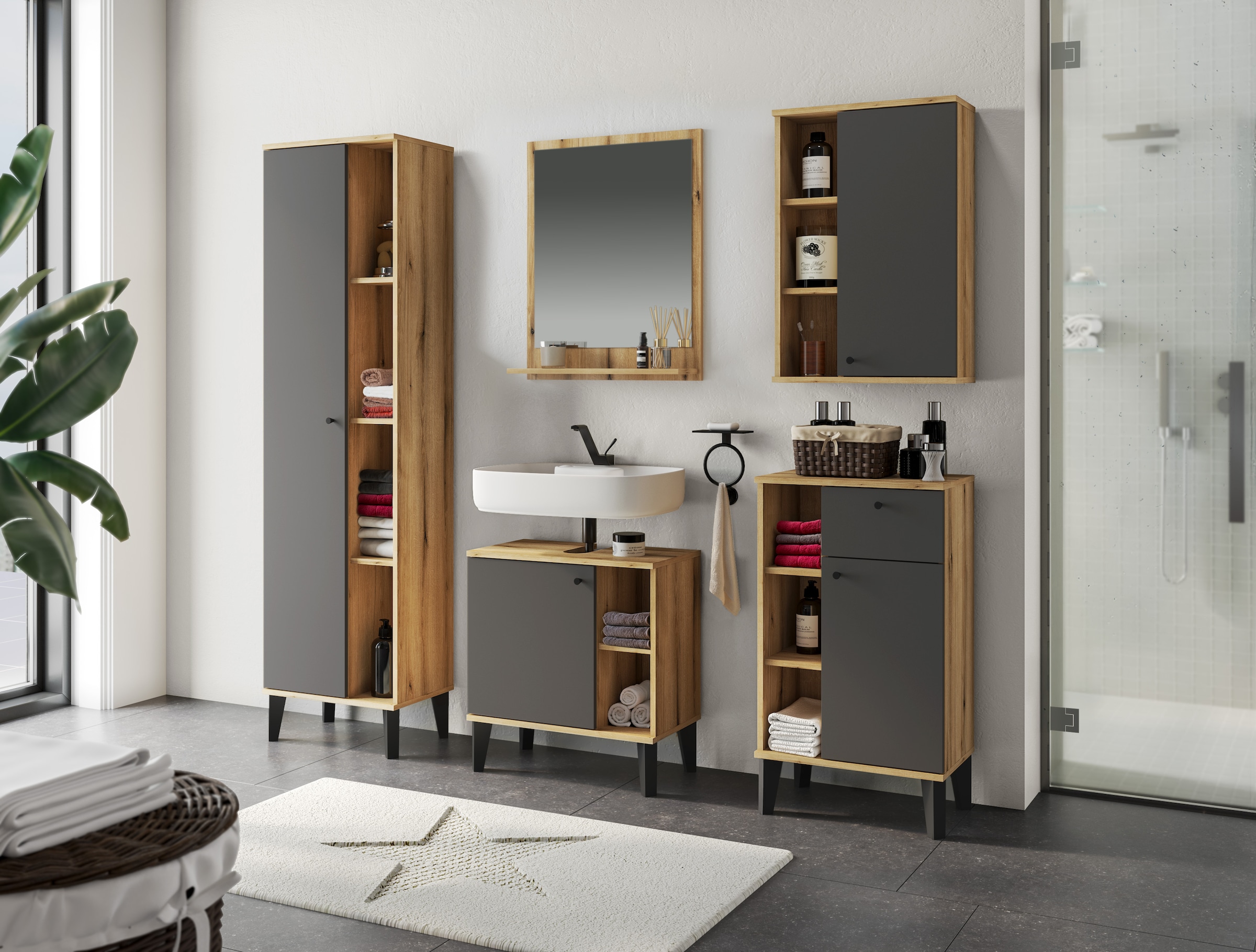 Home affaire Ensemble de meubles de salle de bain »OSLO, Bad im skandinavischen Design, 5-teiliges Badezimmer« Set, 5 cuis tlg.