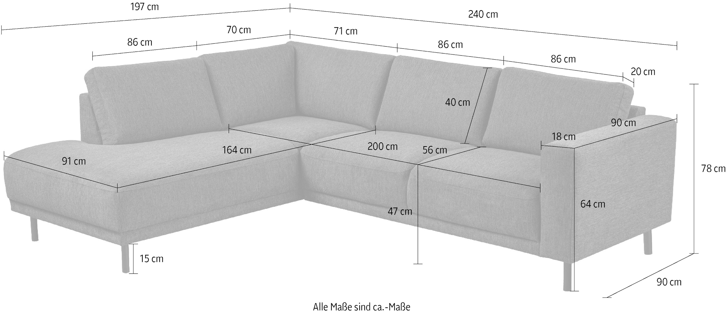GOODproduct Canapé d'angle »Sveeva, L-Form, B.240 cm, schwarze Metallfüsse« tissu tissé durable, avec suspension ondulée, plusieurs couleurs