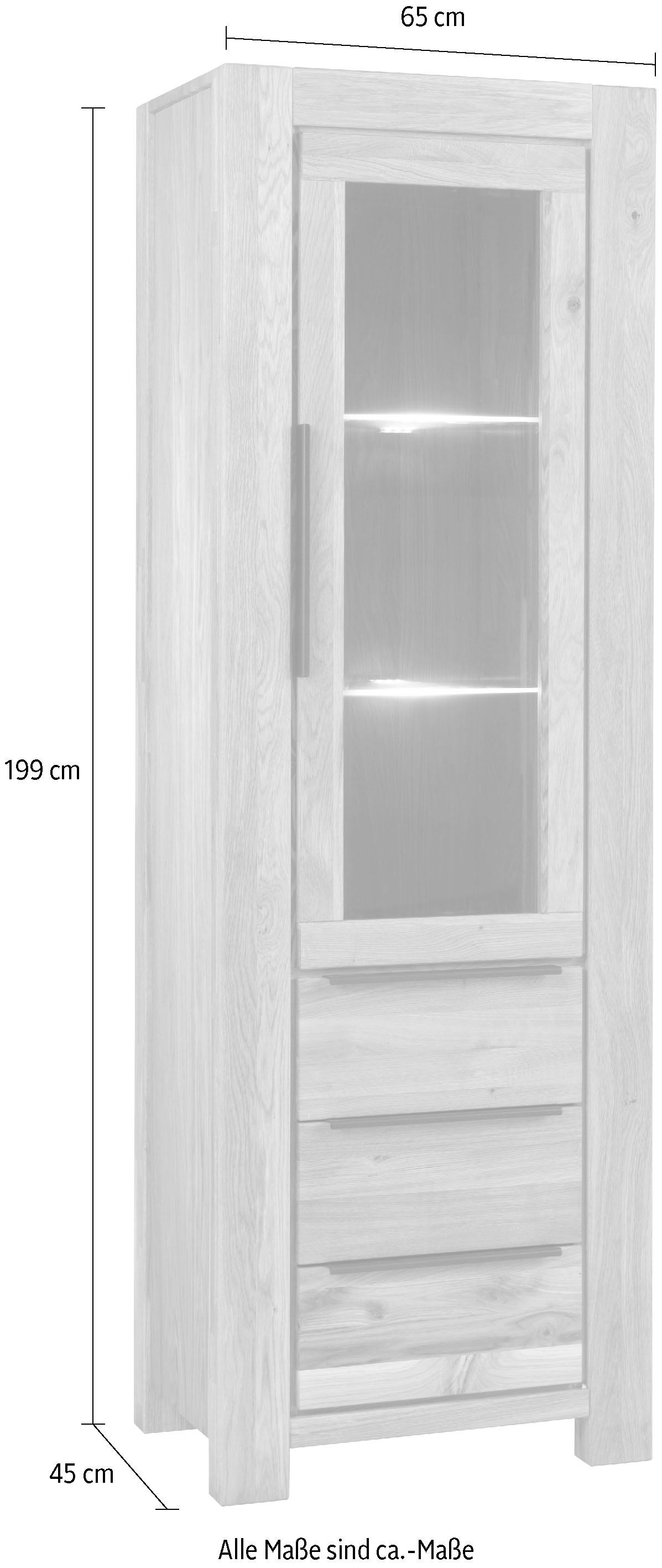 Home affaire Vitrines schwarze Griffe, Eiche teilmassiv, 3 Schubkasten mit Selbsteinzug