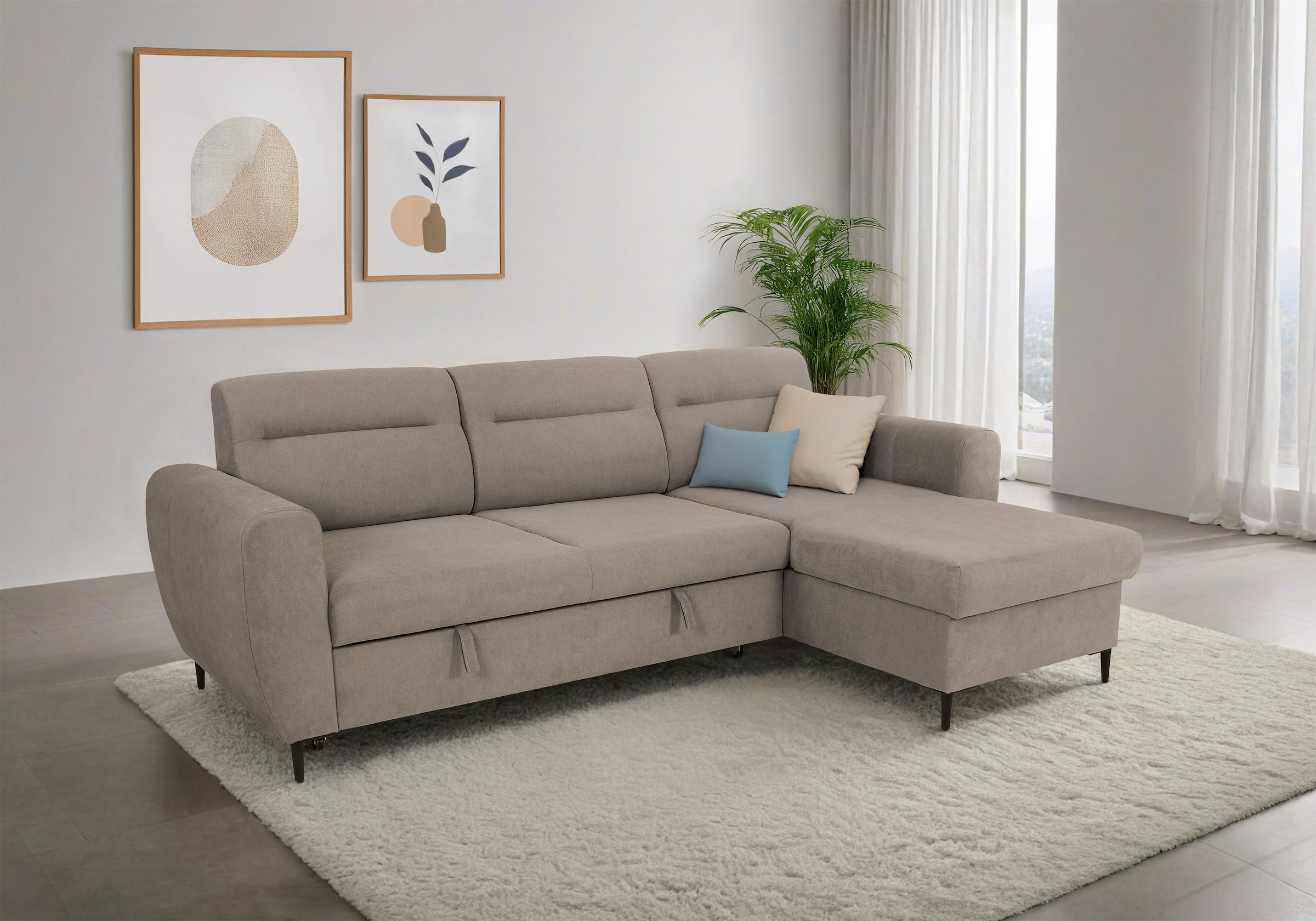 Trends by HG Canapé d'angle »Bella L-Form, B: 248 cm« avec fonction lit et coffre de rangement