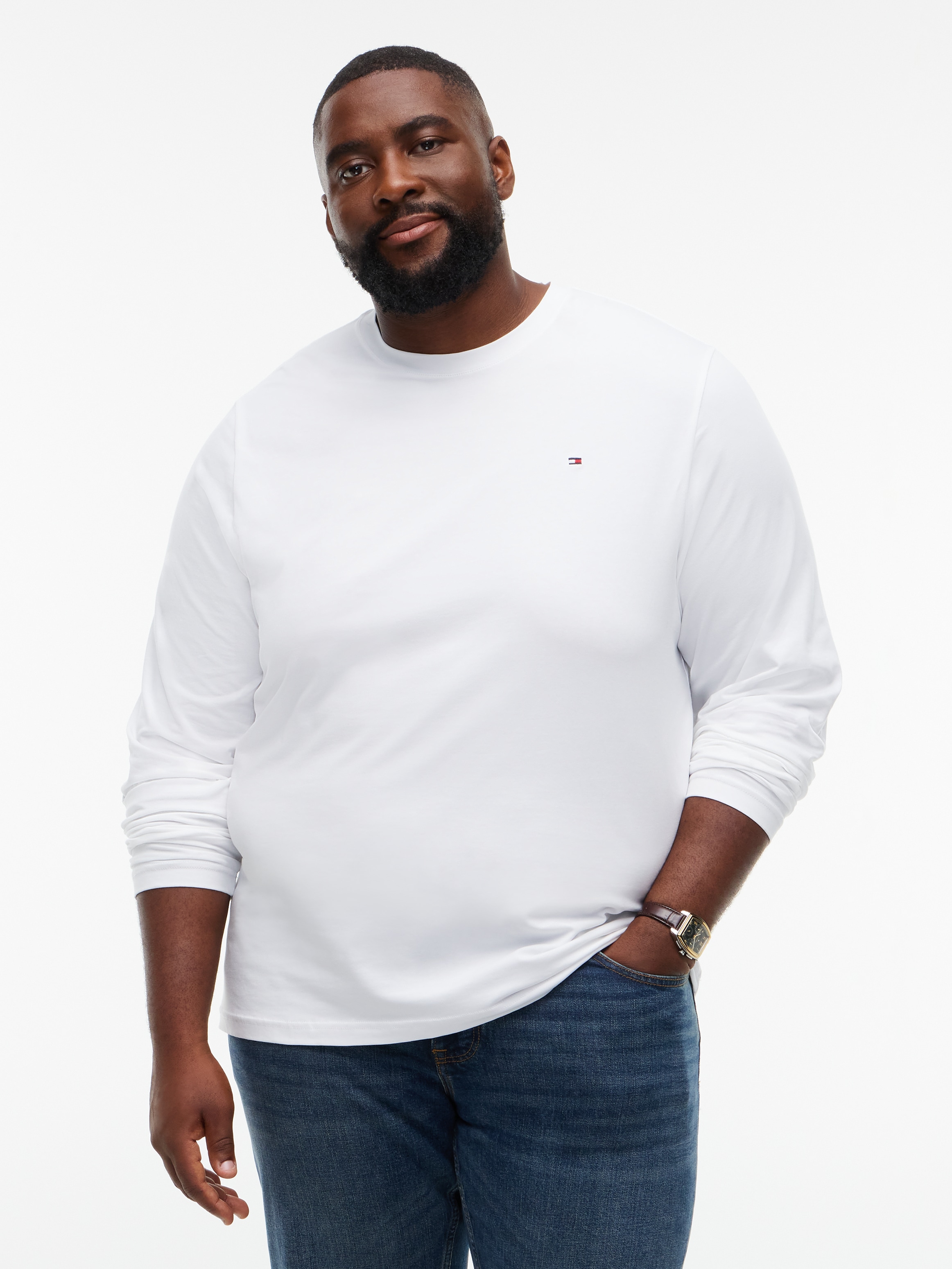Tommy Hilfiger Big & Tall Longsleeve »BT-STRETCH SLIM FIT TEE-B mit Rundhals und Logo« unifarben, casual, slim fit, Baumwollmix, Rundhals, grosse Grössen