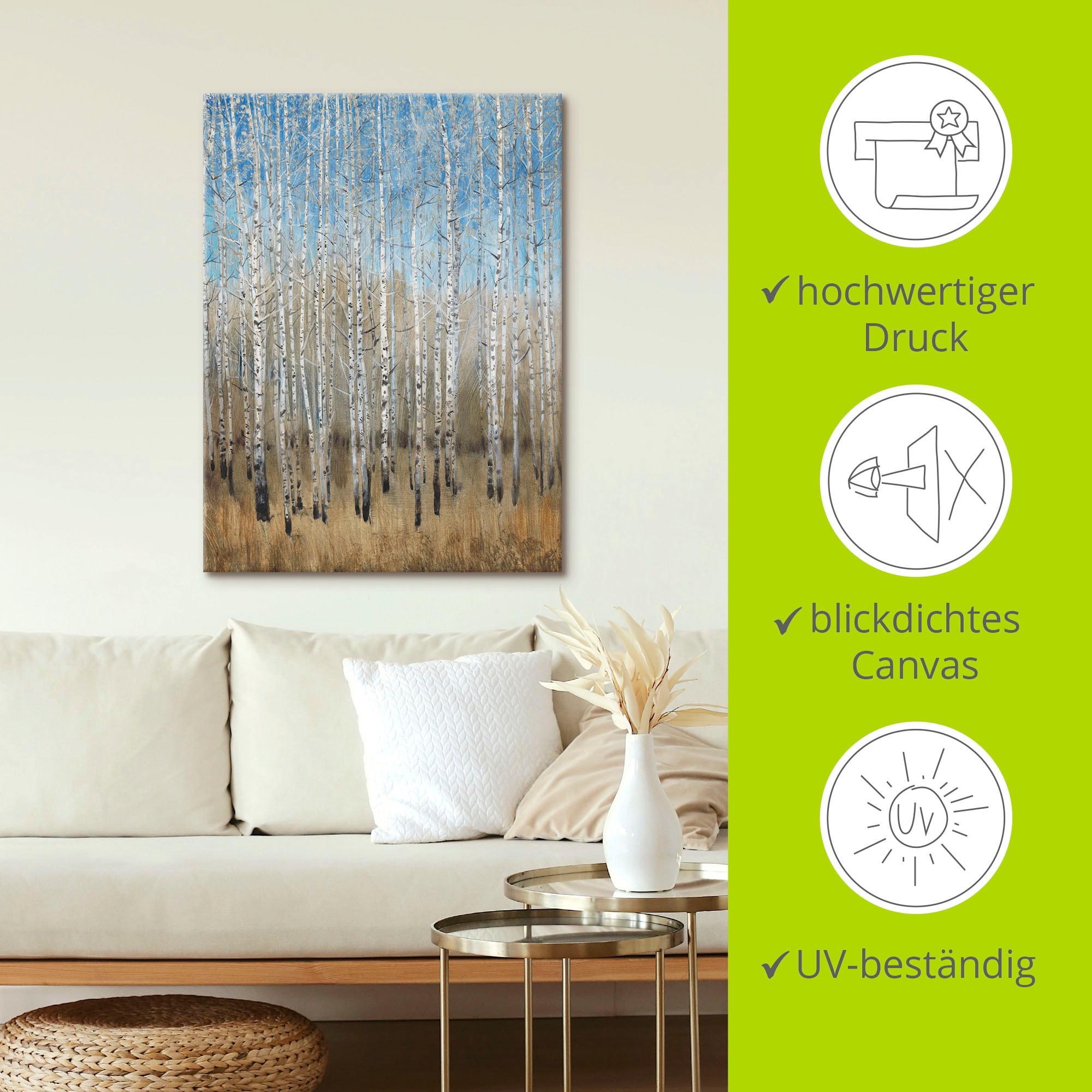 Artland Fresque murale »Staubige blaue Birken II« 1 cuis tlg. als Leinwandbild, Poster in verschied. Grössen