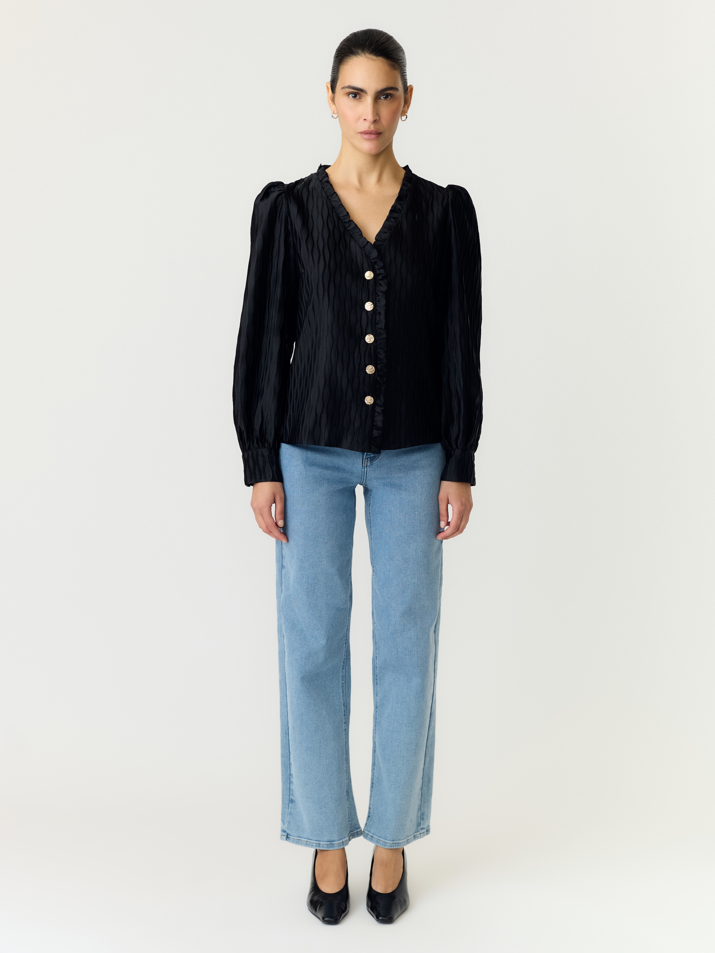Y.A.S Blouse à manches longues »YASRIPPLE LS V-NECK SHIRT S. NOOS« Polyester