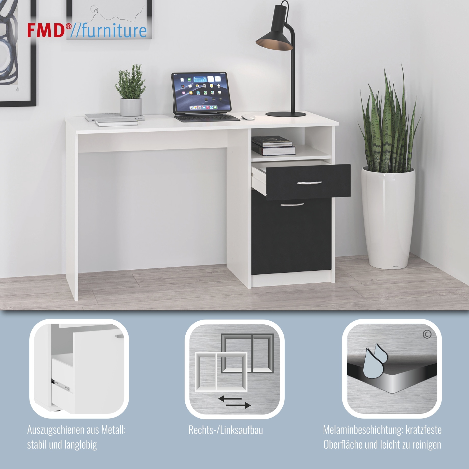 FMD Schreibtisch »Jackson« Bürotisch mit 1 Schubkasten und 1 Tür, 123 cm breit