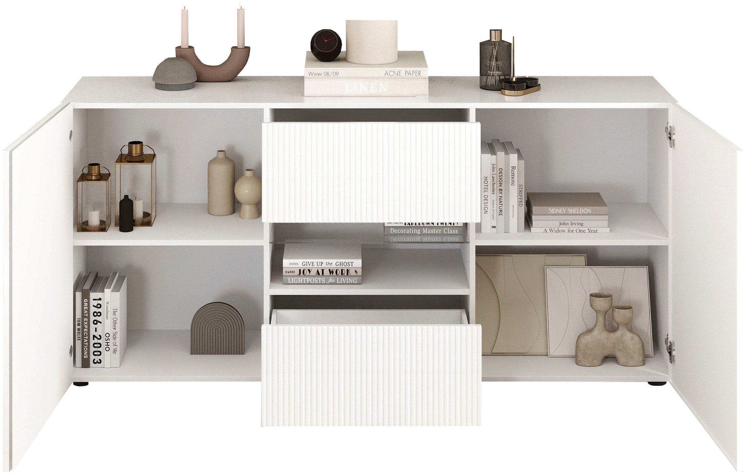 Home affaire Sideboard »Rio Breite 181 cm, Kommode mit 2 Türen u. 2 Schubkästen,« geriffelte MDF-Fronten, modern u. elegant, viel Stauraum