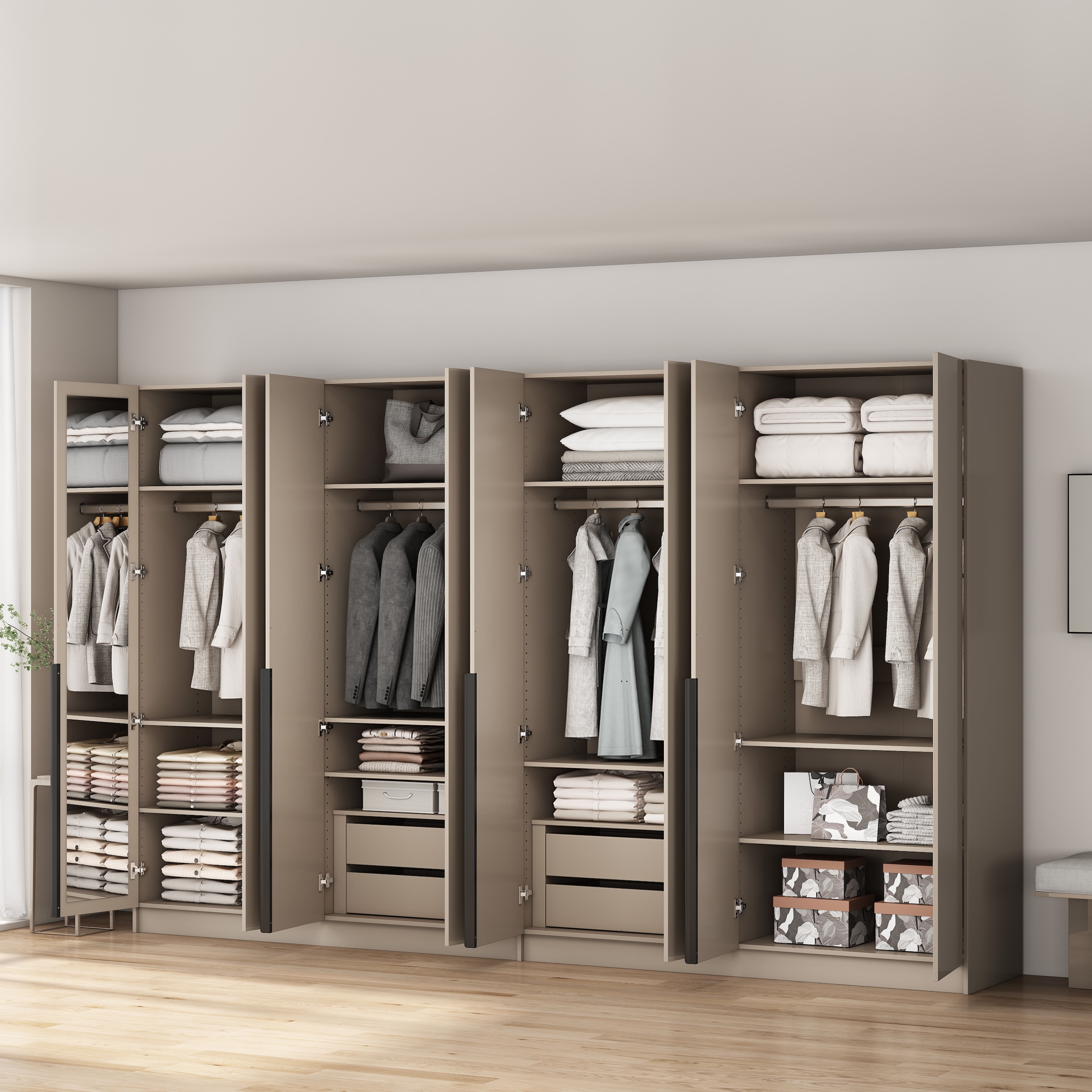 GOODproduct Kleiderschrank »Annor Schlafzimmerschrank Breite 323 cm hochglanz Schrank Garderobe« Drehtürenschrank mit perfekter Innenausstattung - elegante Türgriffe