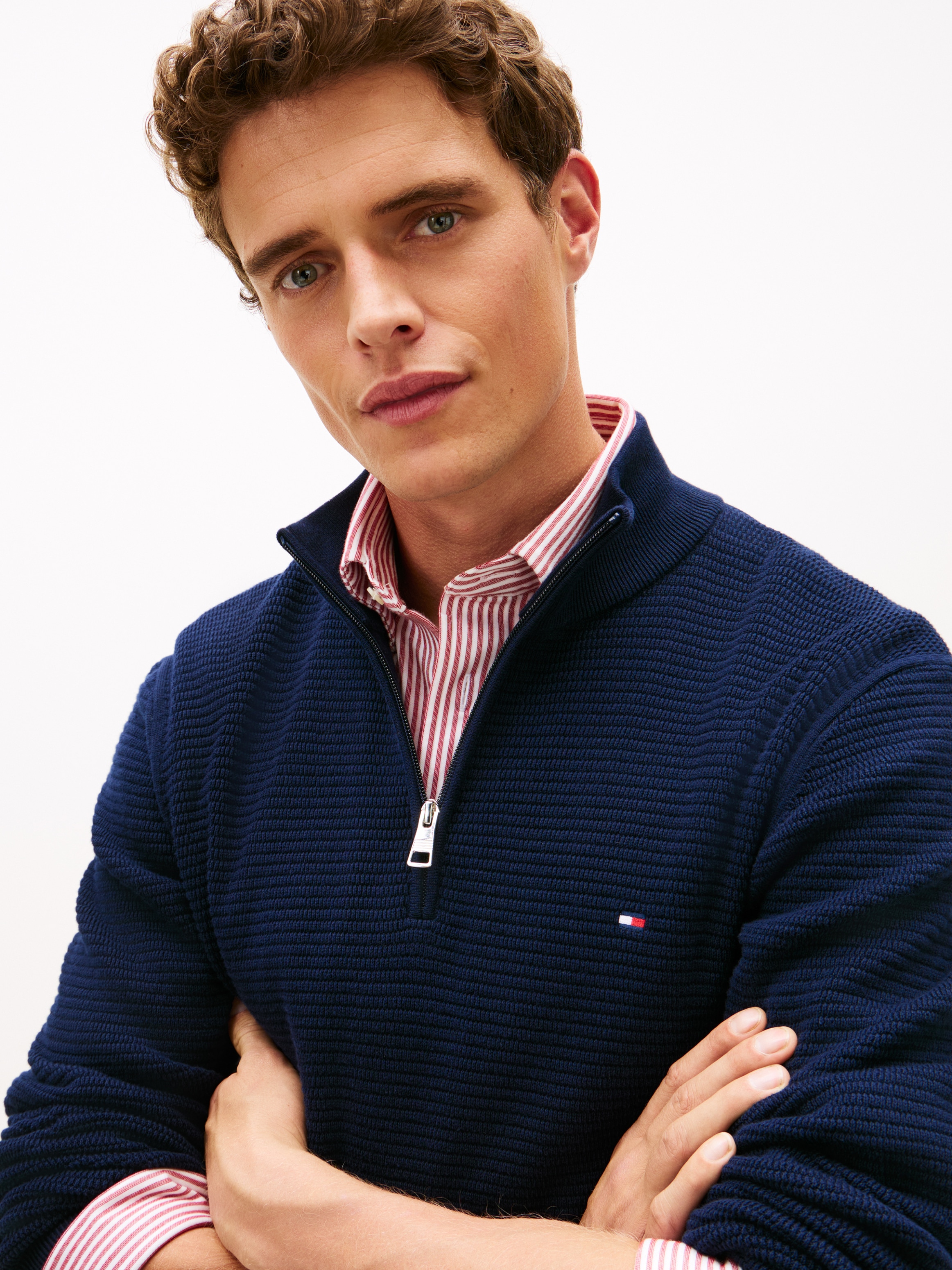 Tommy Hilfiger Pull en tricot »SEASONAL STRUCTURE ZIP MOCK« Regular fit avec col Troyer