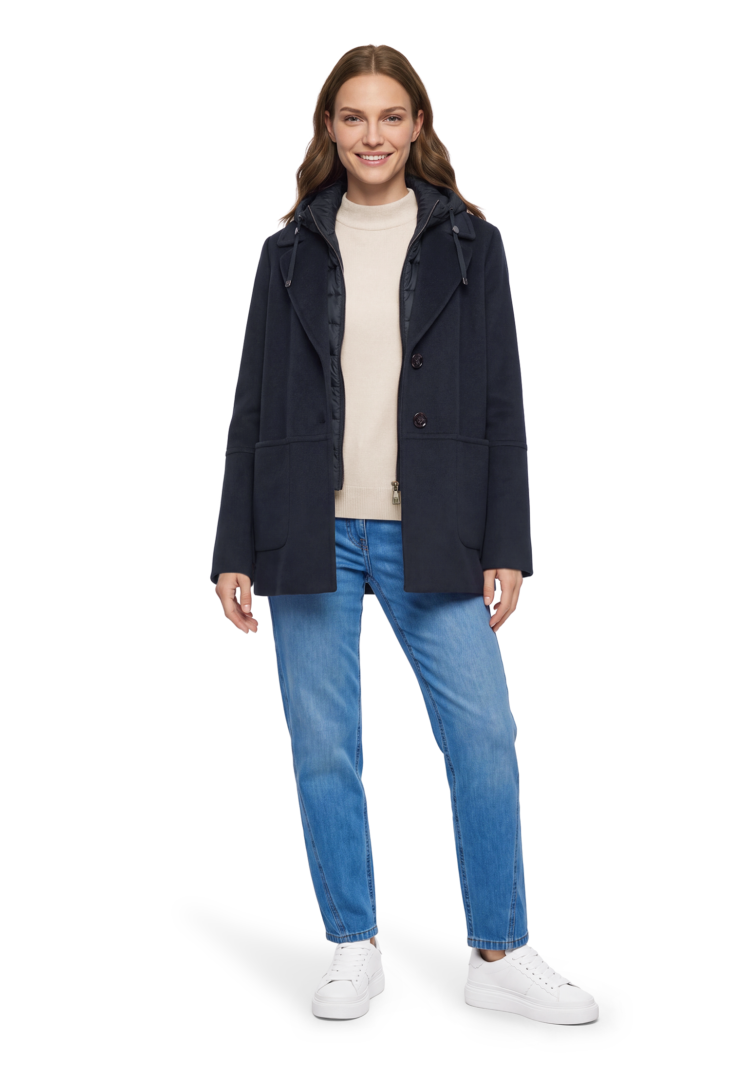 Gil Bret Wolljacke mit Kapuze mit Reverskragen und Steppkapuze