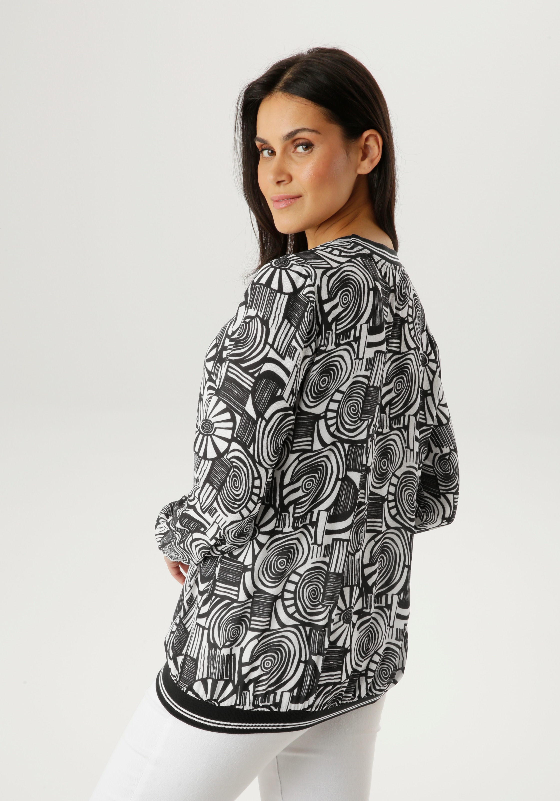 Aniston SELECTED Chemisier à chemise mit gestreiften Bündchen und Retro-Muster - NEUE KOLLEKTION