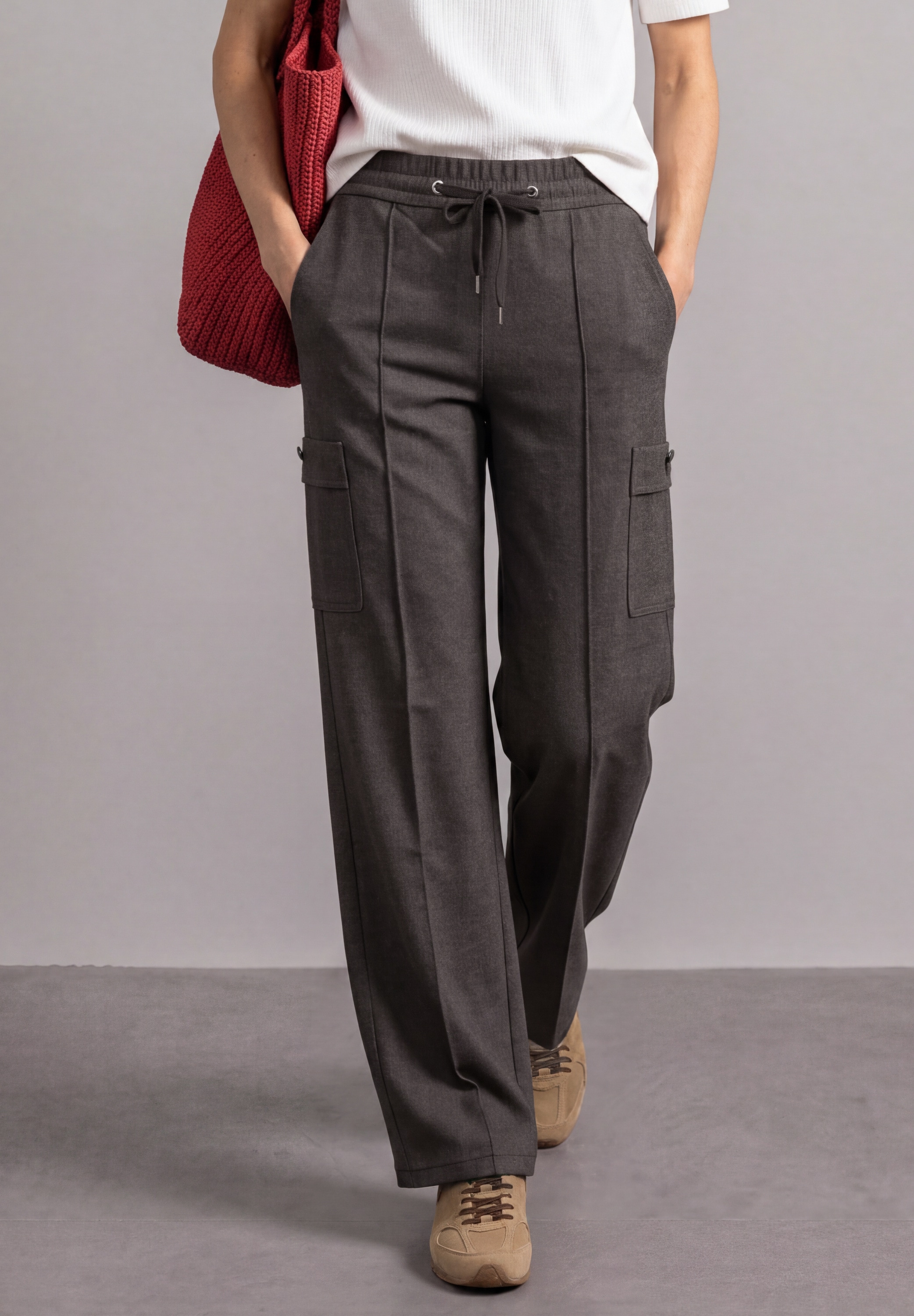 STREET ONE Pantalon en tissu  Taille élastique avec cordon de serrage, poches cargo, mélange viscose