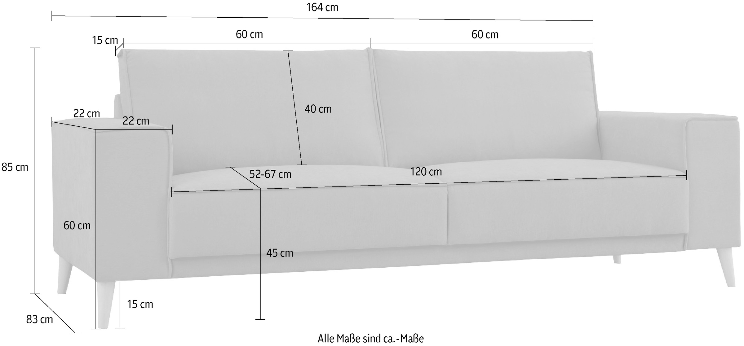 GOODproduct 3-Sitzer »Oland Skandi, weicher Chenille-Stoff« 224 cm, Wellenunterfederung, Skandi-Design, Massivholzfüsse