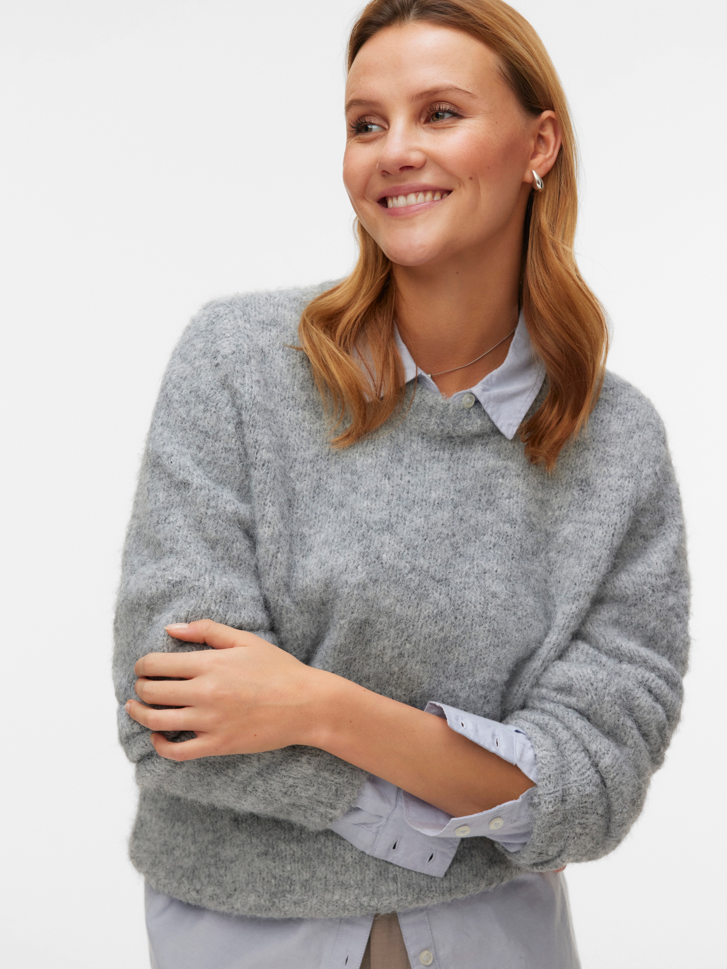 Vero Moda Pull en tricot »VMNOVAH LS O-NECK PULLOVER GA NOOS« mélange de matériaux, coupe régulière