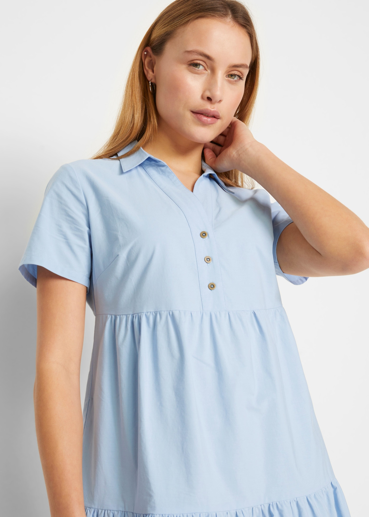 bonprix Robe tunique tunique ample, avec broderie ajourée, manches courtes, en coton