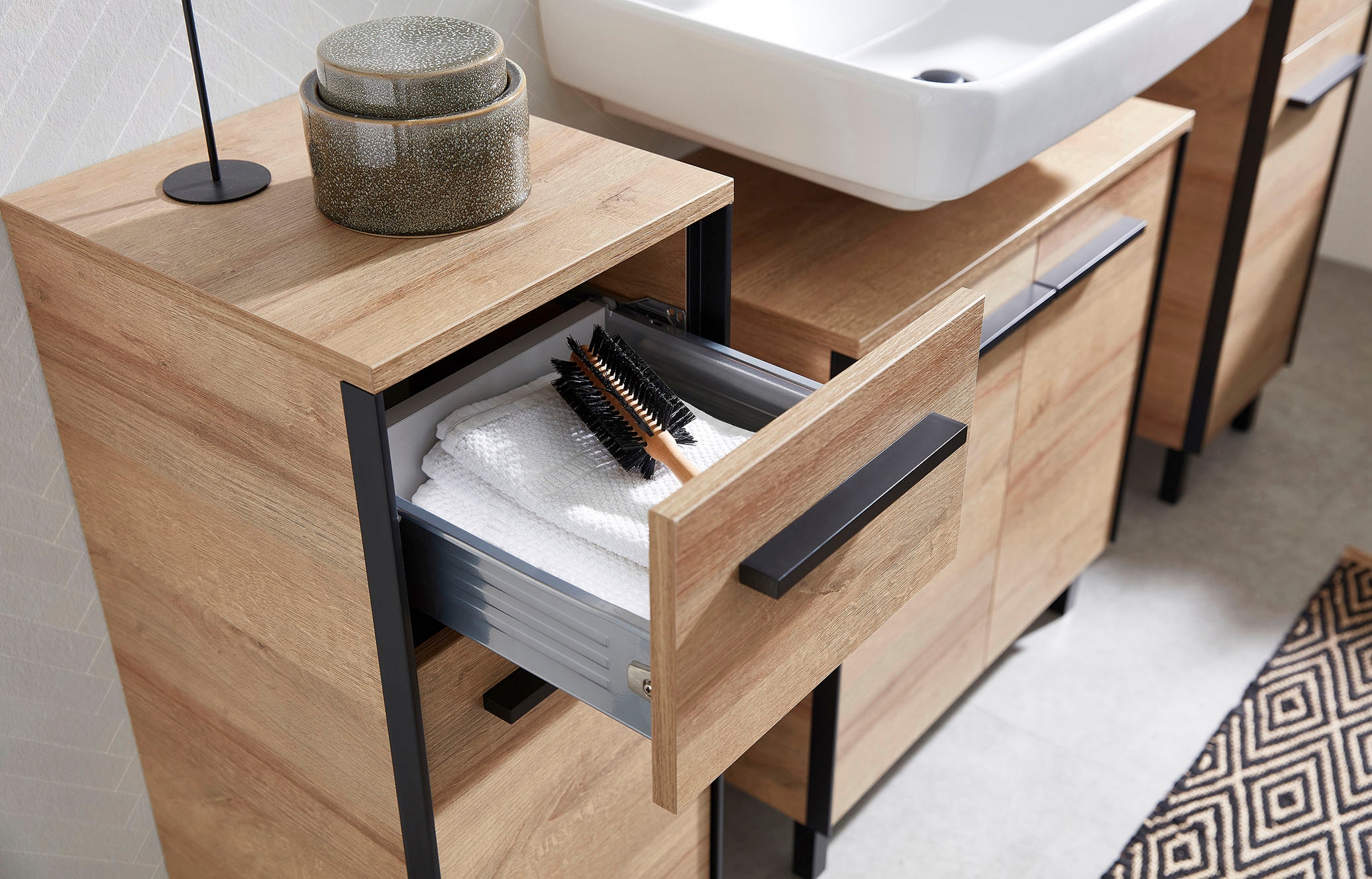 Saphir Ensemble de meubles de salle de bain »Quickset 395 5-teilig, Waschbeckenunterschrank mit LED-Spiegelschrank« 6 cuis tlg.
