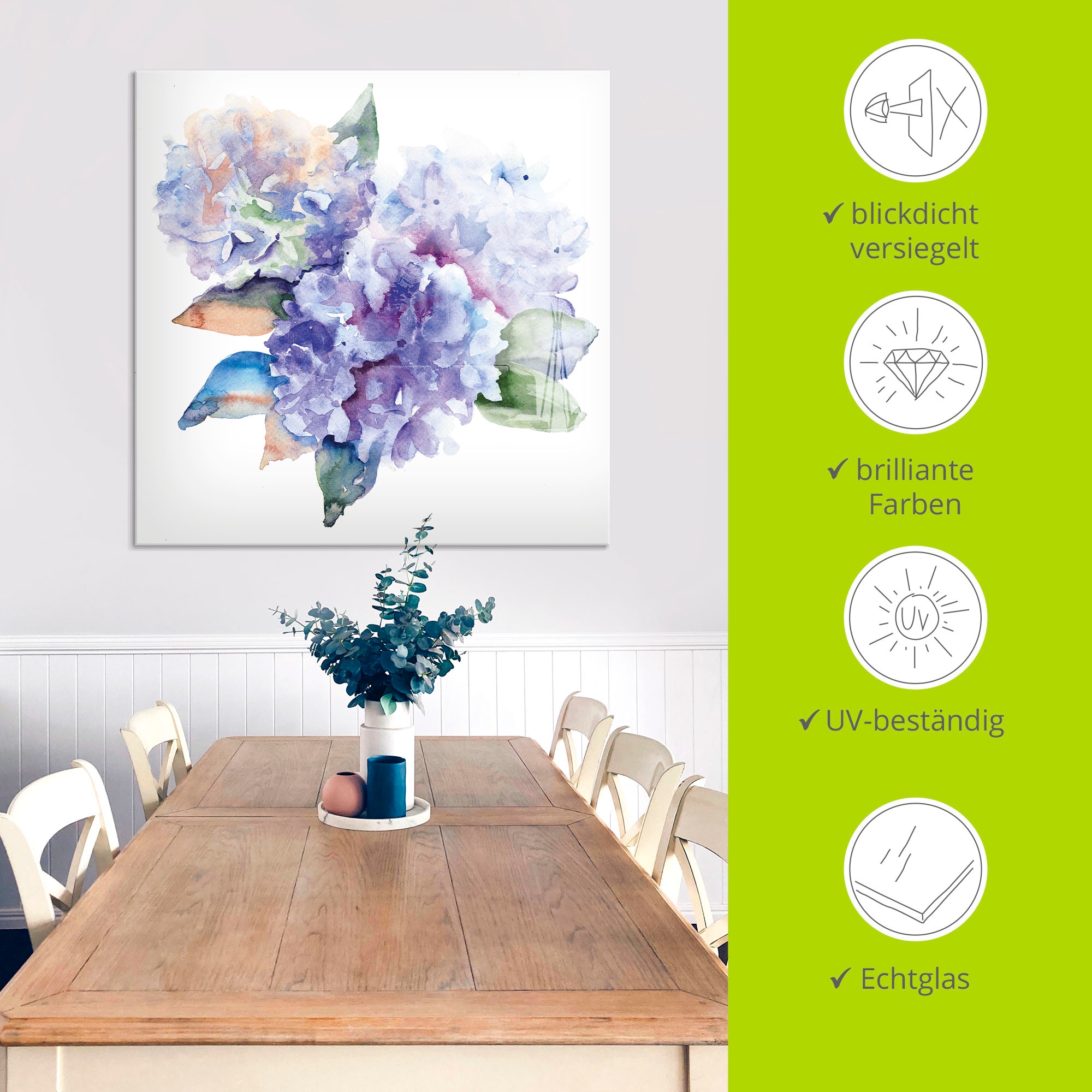 Artland Glasbild »Hortensien« Blumen 1 Stk. tlg. in verschiedenen Grössen