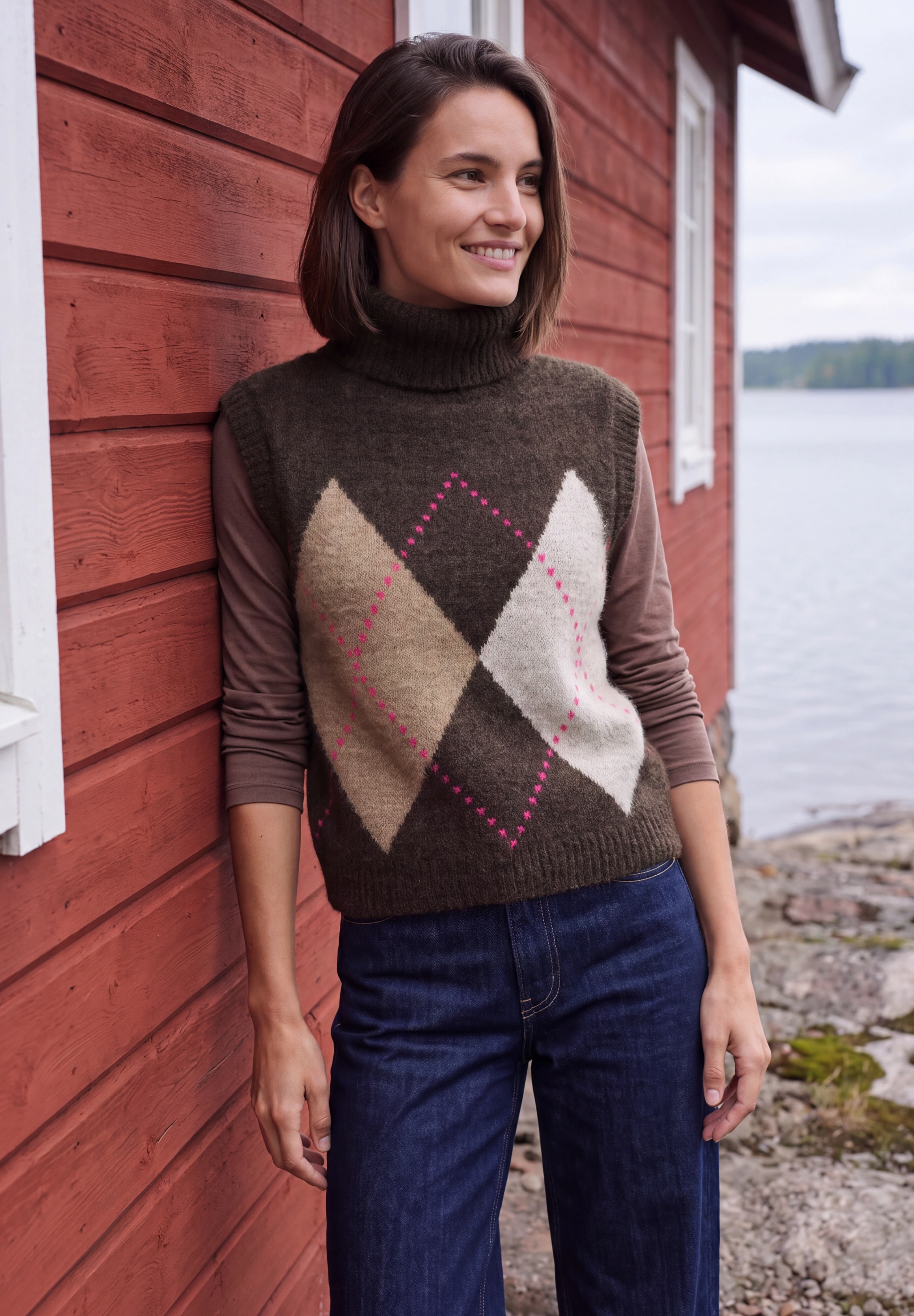 Cecil Pull-over avec col et motif argyle / à carreaux / fil plume