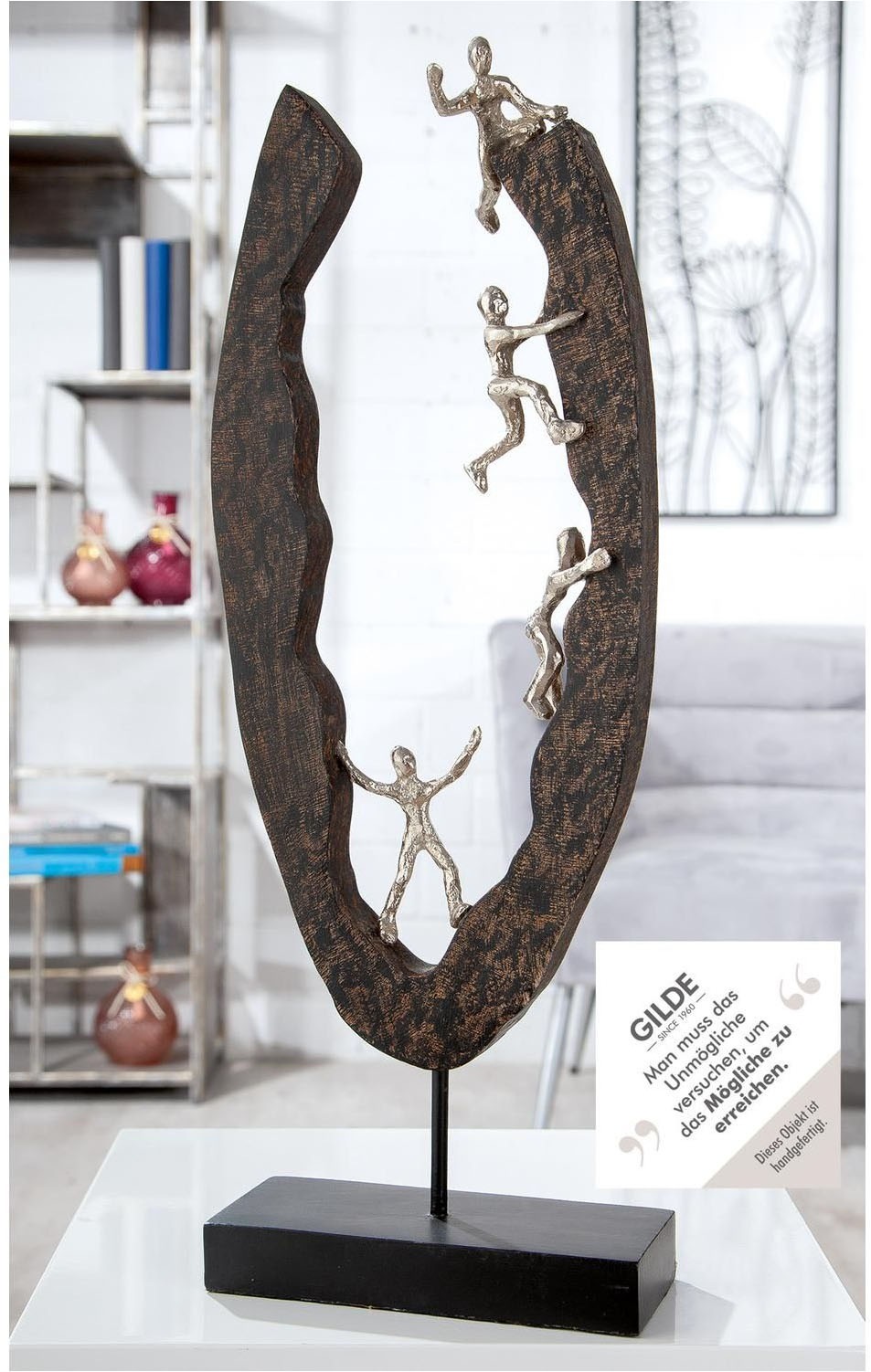 Casablanca by Gilde Figurine de décoration »Skulptur "Succeed"« Mélange de matériaux en aluminium et bois de manguier
