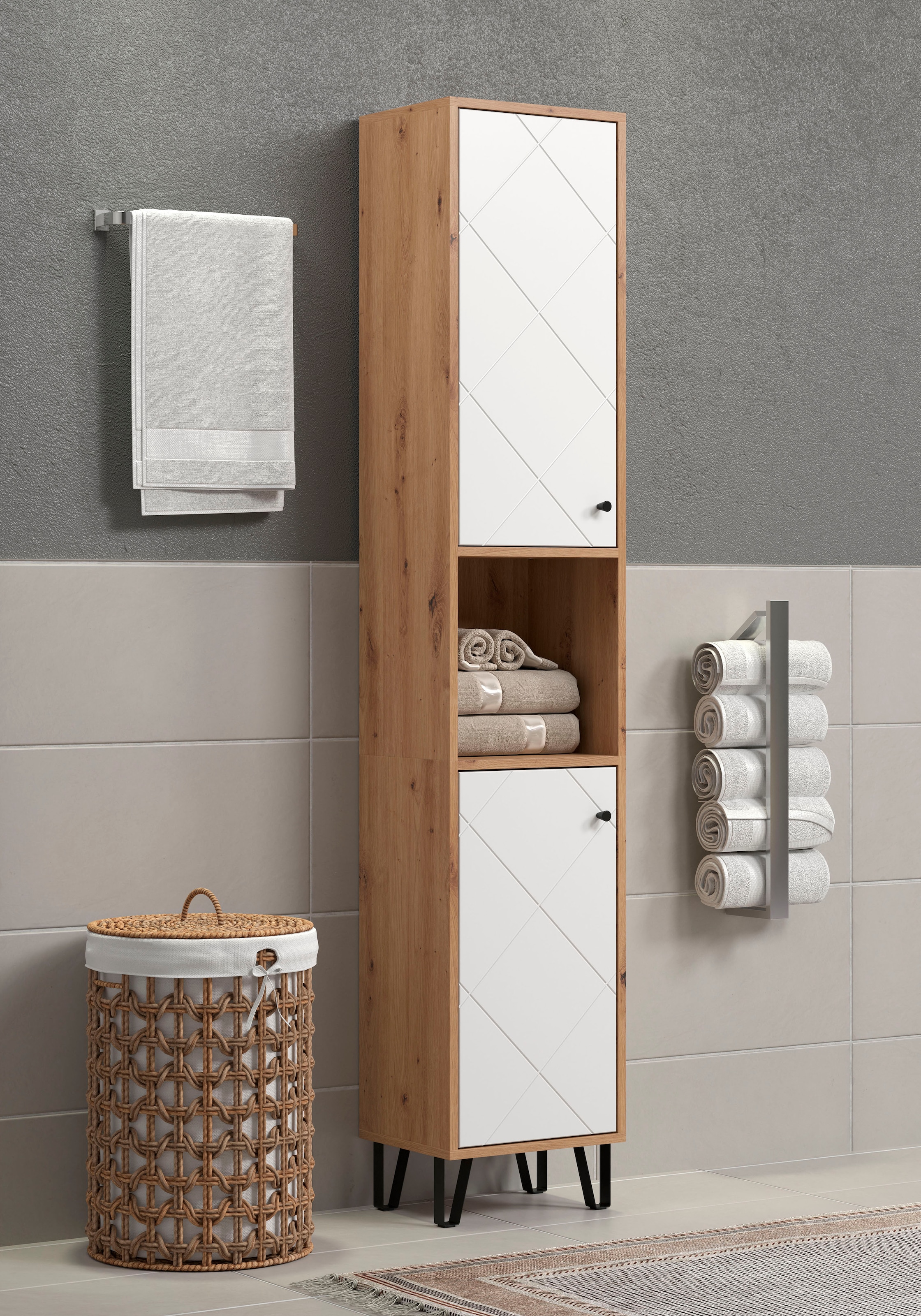 welltime Hochschrank »Tarragona« 1 Stk. tlg. Hochschrank mit 1 Tür & 1 Klappe - (B/T/H) 36/29/191 cm