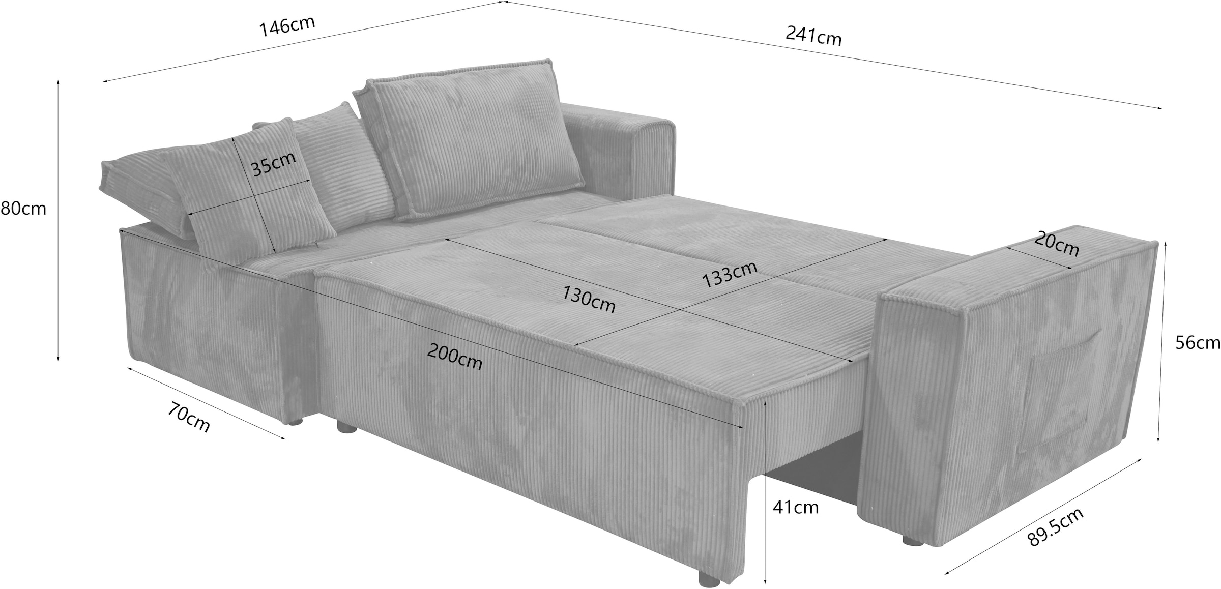 GOODproduct Ecksofa »CASSI L-Form, 241cm - OTTO. Verlässliche Qualität.« Schlaffunktion (133/200), Boxspring, Bettkasten, Cord, Unser Tiefpreis
