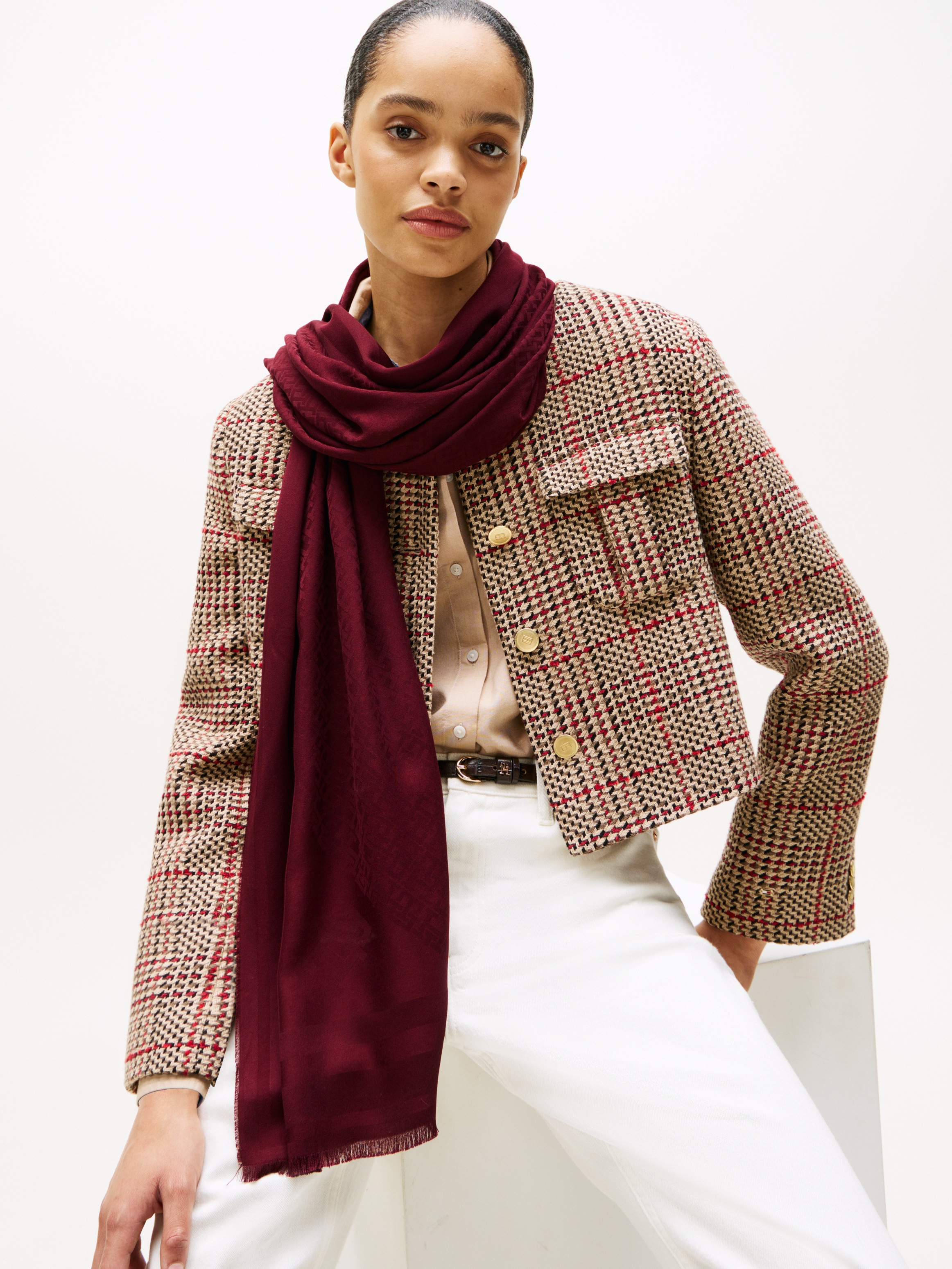 Tommy Hilfiger Schal »TH MONOGRAM« mit Fransen und TH-Monogramm