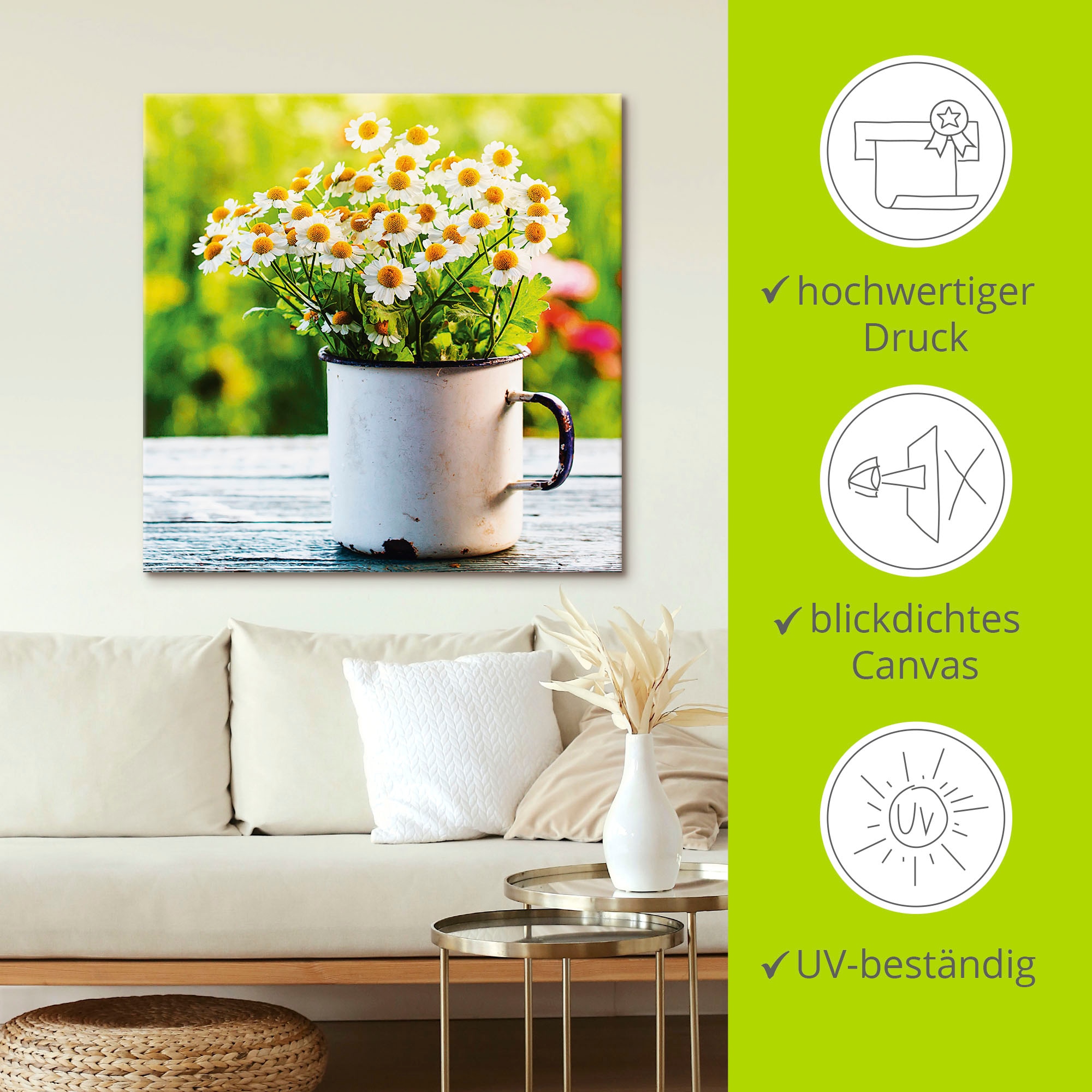 Artland Tableau sur toile »Frühlingsgarten mit Gänseblümchen« 1 cuis tlg. auf Holzrahmen gespannt