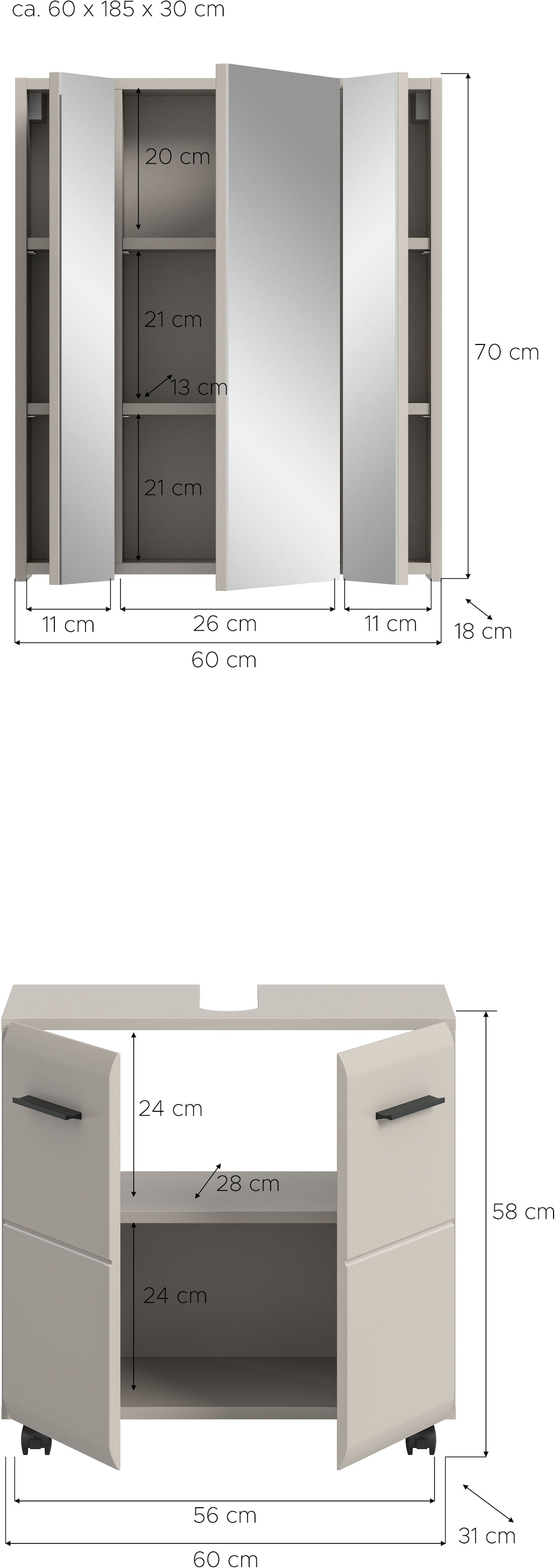 INOSIGN Ensemble de meubles de salle de bain »FLORENZ, 2-tlg. Bad-Kombination, hochwertige MDF-Front« best. aus: 1 Spiegelschrank, 1 Waschbeckenunterschrank, 3 cuis tlg.